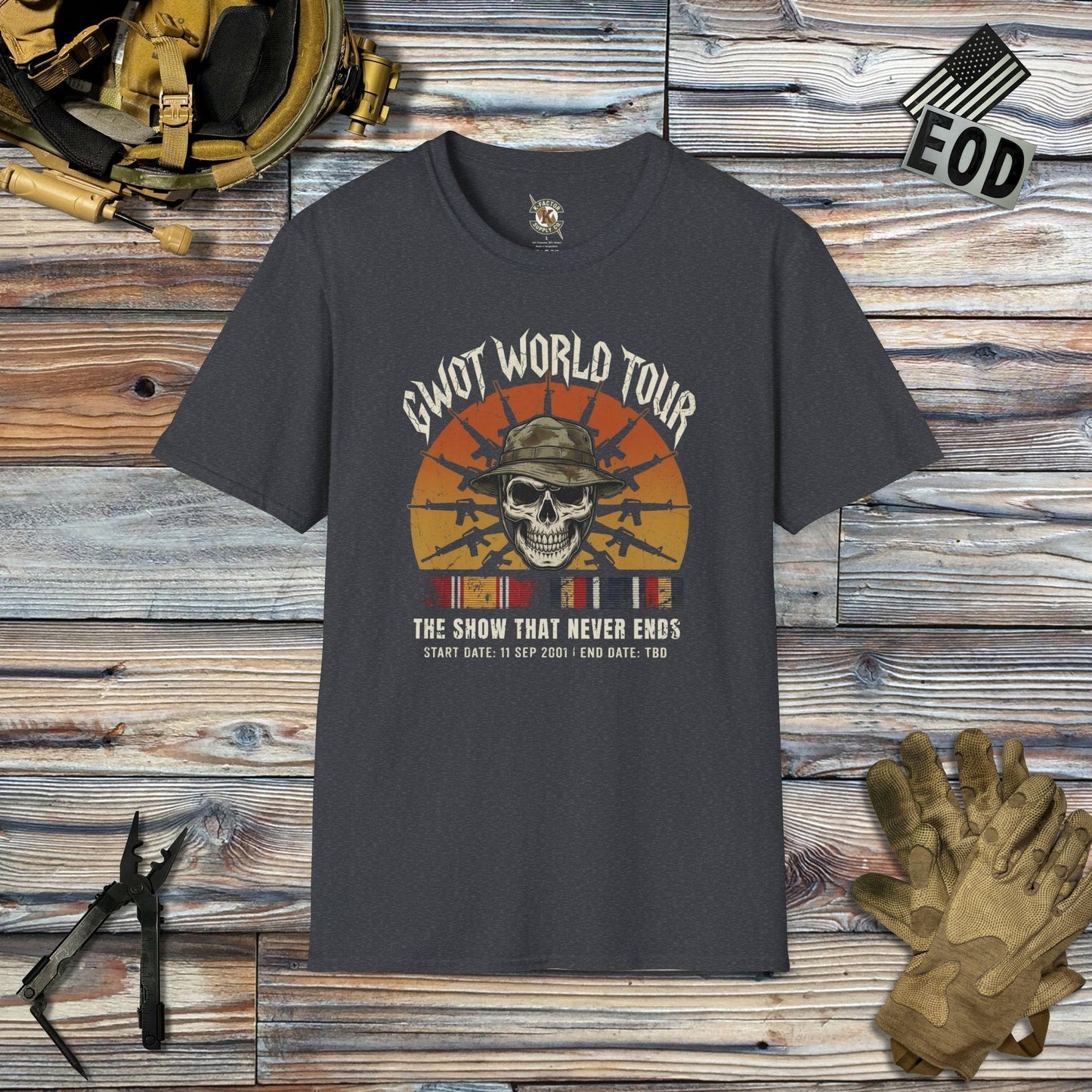 K-Factor Supply Co GWOT World Tour Mk 2 (B+T) T-Shirt Dark Heather Grey / 2XL