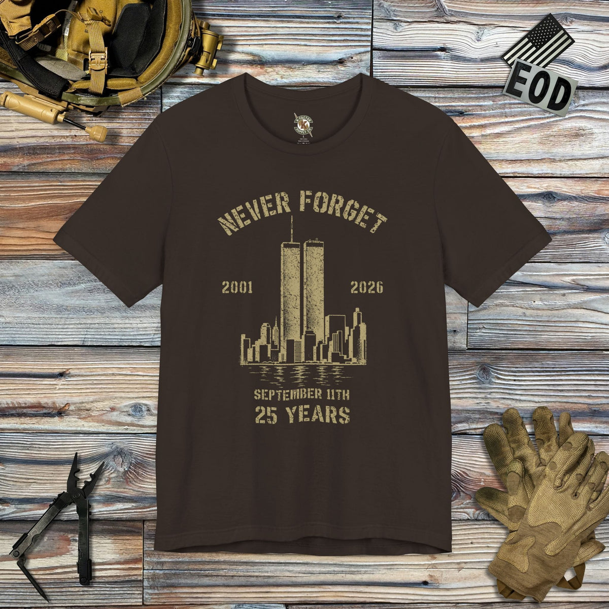 K-Factor Supply Co Never Forget T-Shirt Brown / S
