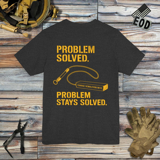 K-Factor Supply Co Problem Solved (Back Print) T-Shirt Dark Grey Heather / S