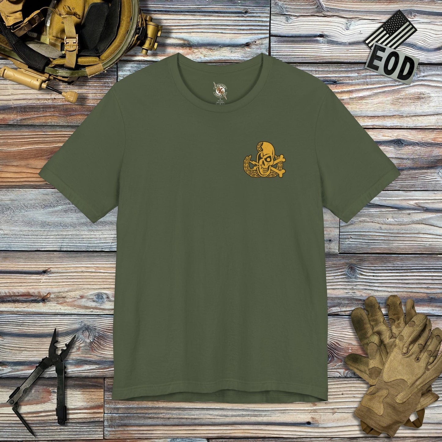 K-Factor Supply Co Problem Solved (Back Print) T-Shirt Military Green / S