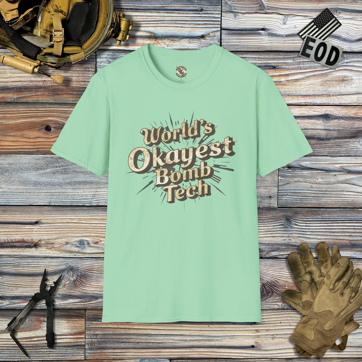 K-Factor Supply Co World's Okayest Bomb Tech Mk 1 (B+T) T-Shirt Mint Green / 2XL