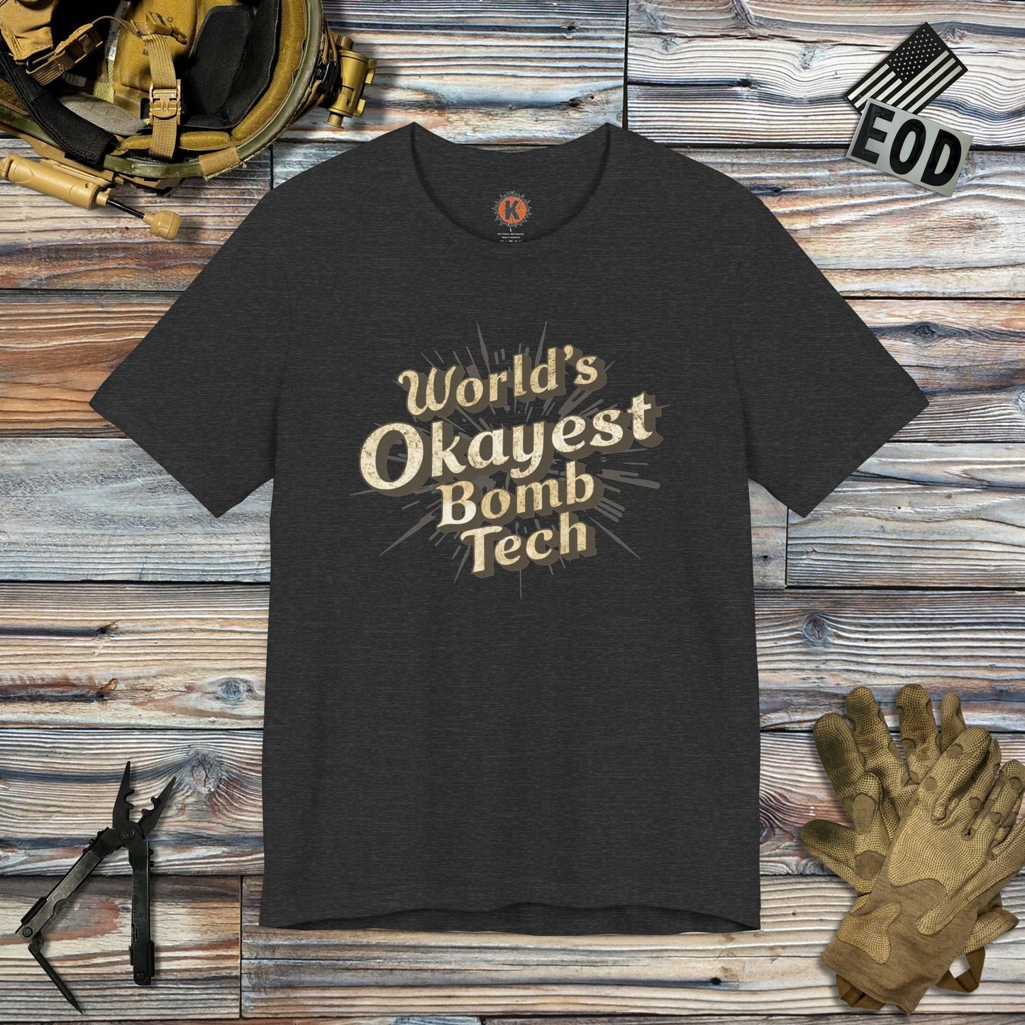 K-Factor Supply Co World's Okayest Bomb Tech (MK 1) T-Shirt Dark Grey Heather / S