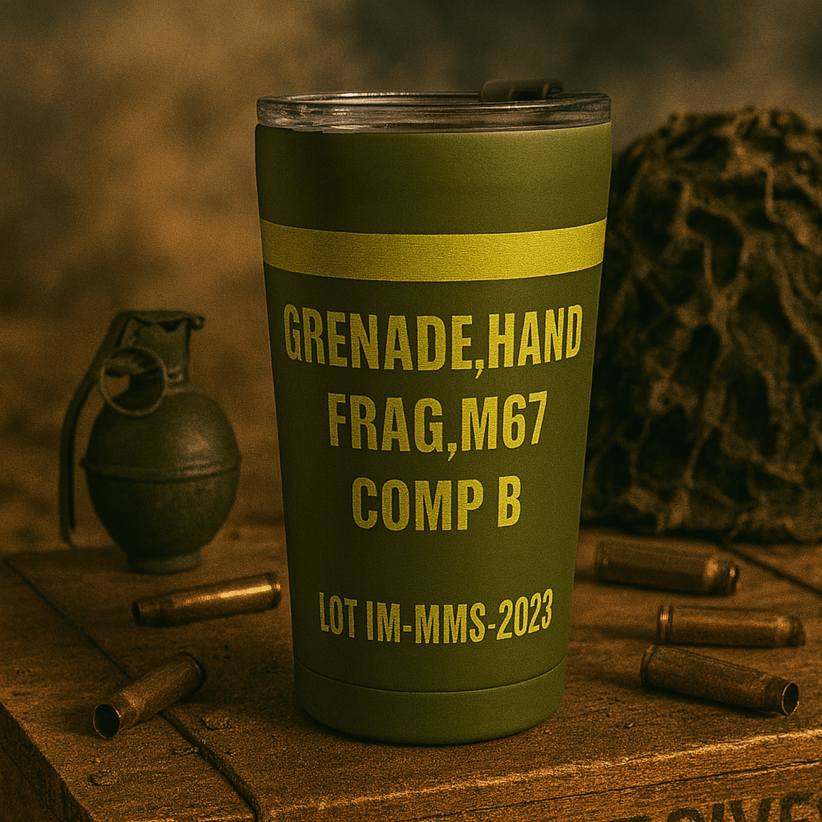 K-Factor Supply Co 14oz Frag Grenade Tumbler - Military Inspired Insulated Drinkware