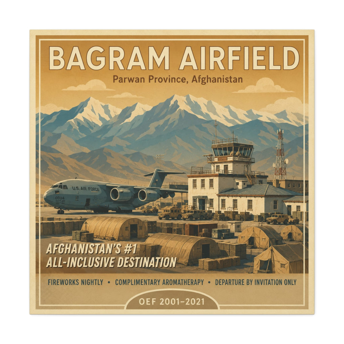 K-Factor Supply Co Bagram Travel Canvas Wall Art 36" x 36"