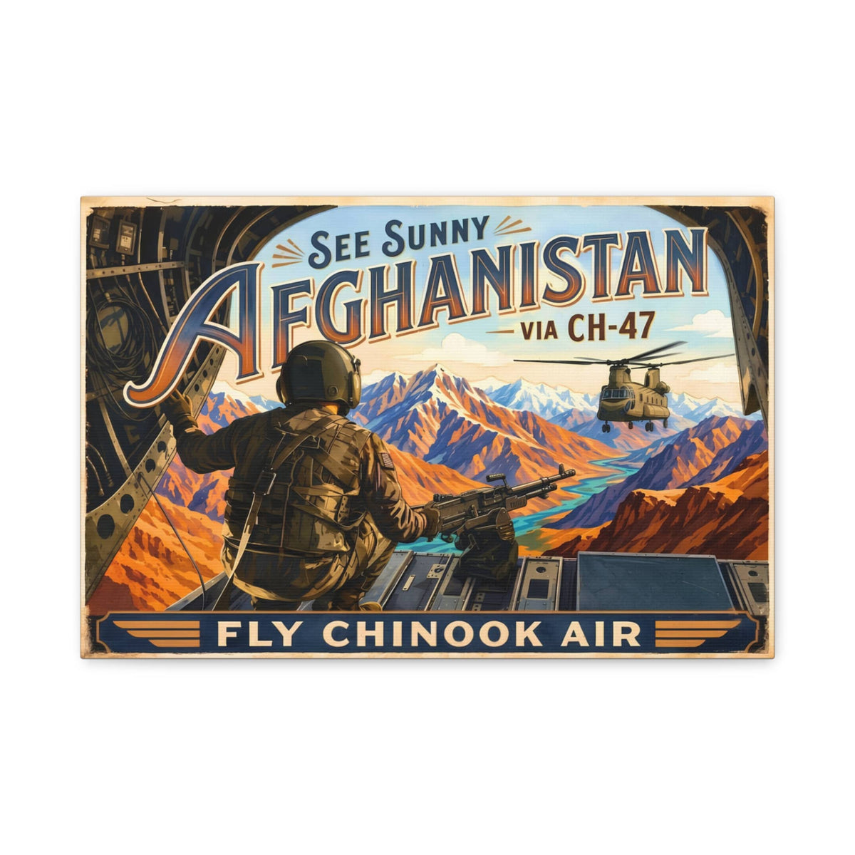 K-Factor Supply Co Chinook Air - Afghanistan Canvas Wall Art 18″ x 12″ (Horizontal) / 1.25"