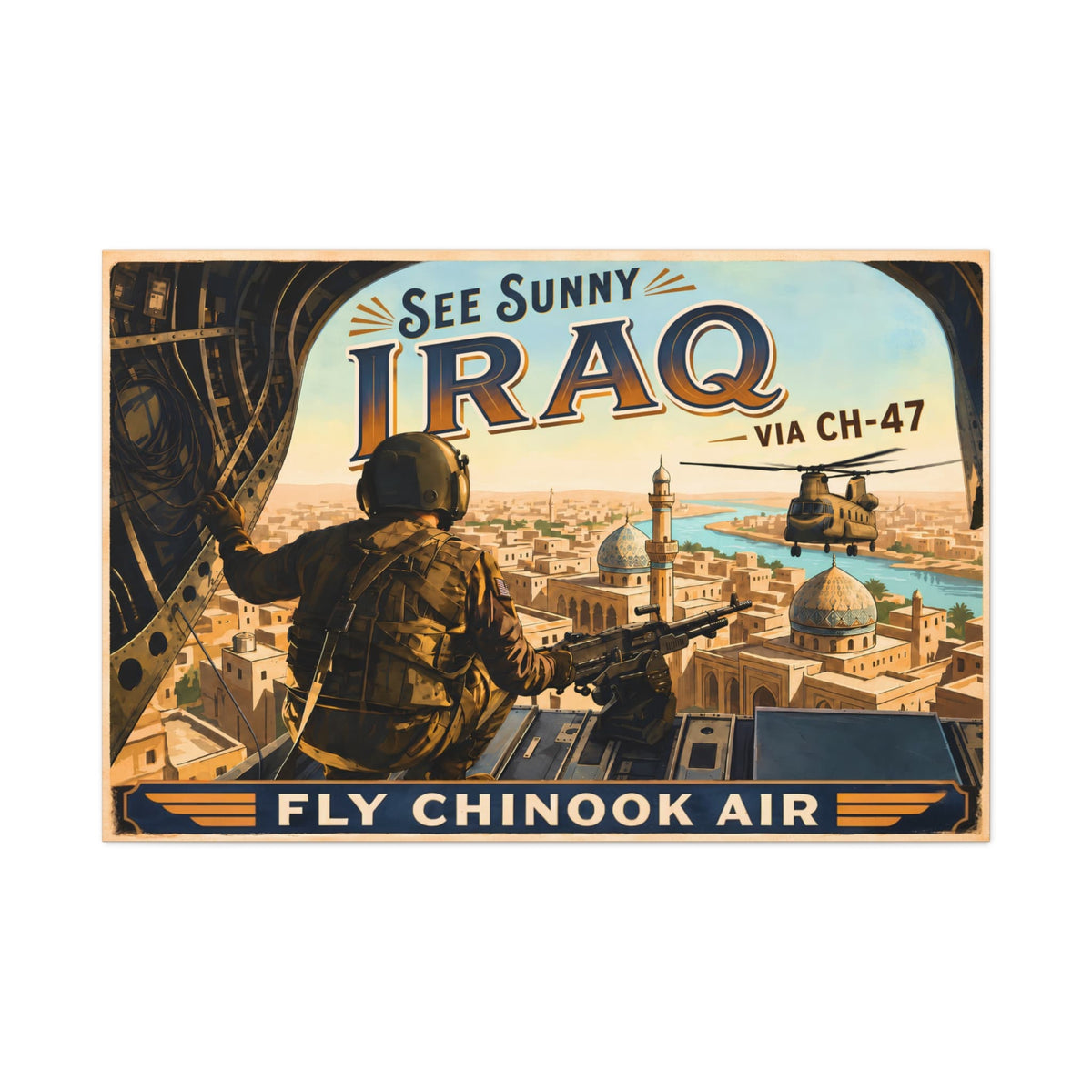 K-Factor Supply Co Chinook Air - Iraq Canvas Wall Art 48″ x 32″ (Horizontal) / 1.25"