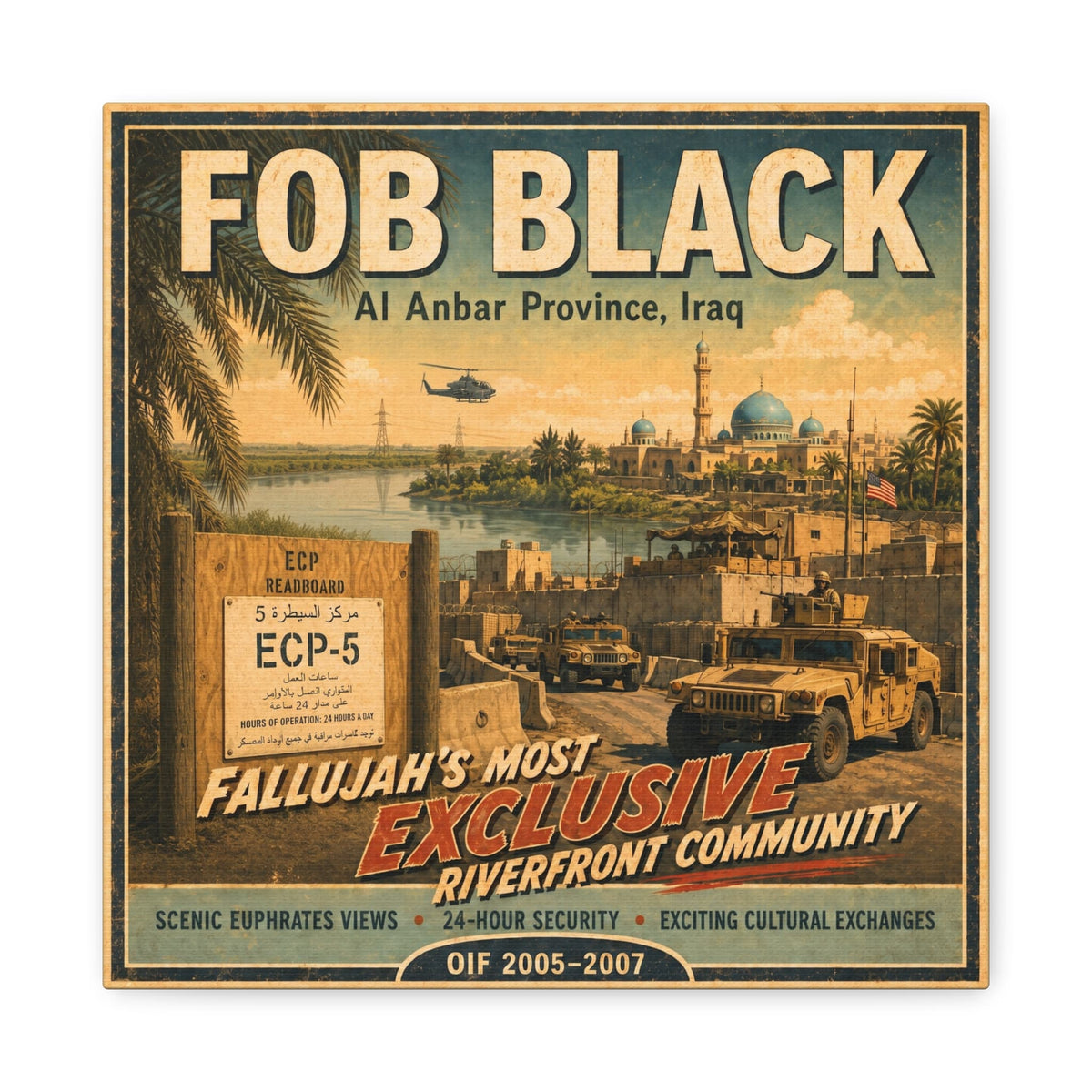 K-Factor Supply Co FOB Black Travel Canvas Wall Art 12″ x 12″ / 1.25"