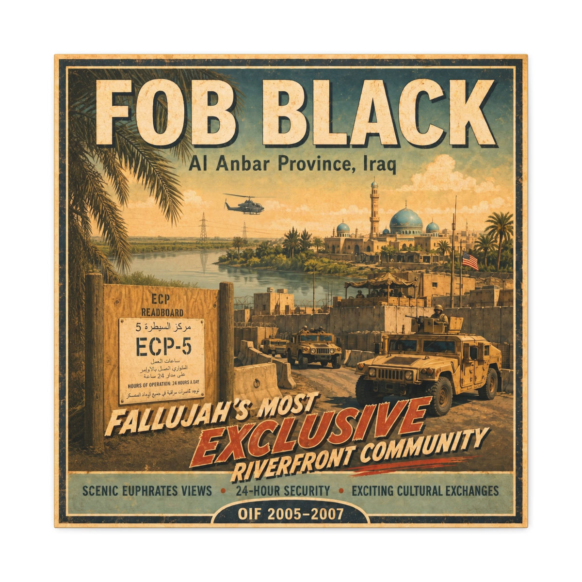 K-Factor Supply Co FOB Black Travel Canvas Wall Art 24″ x 24″ / 1.25"