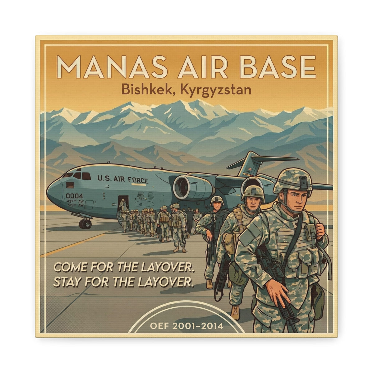 K-Factor Supply Co Manas Layover Travel Canvas Wall Art 12″ x 12″