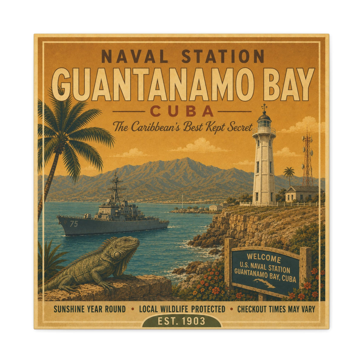 K-Factor Supply Co NSGB Cuba Travel Canvas Wall Art 24″ x 24″