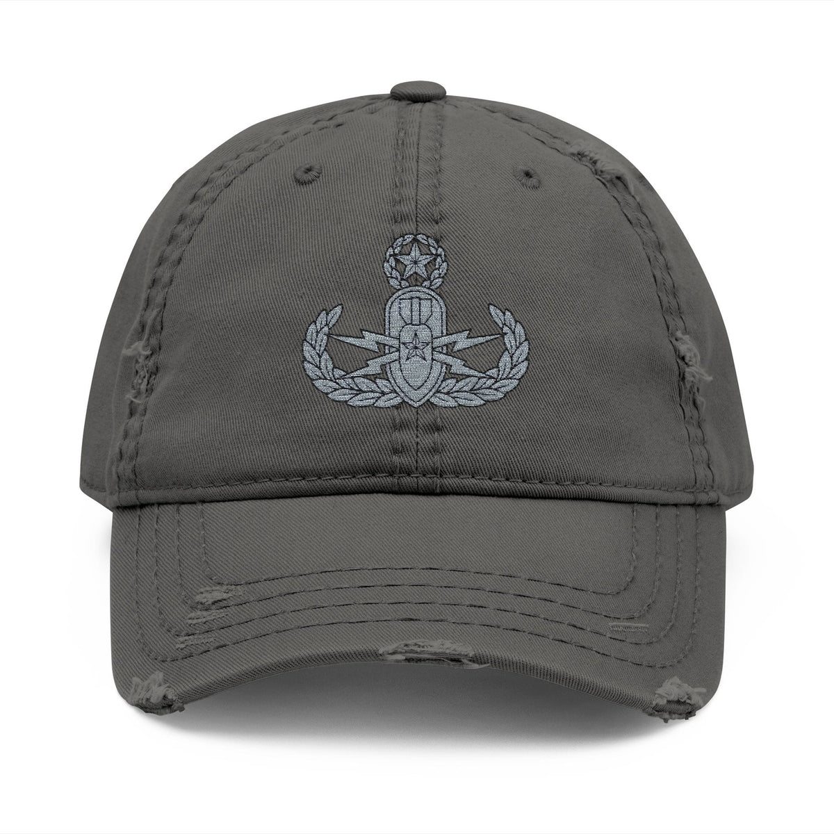 K-Factor Supply Co EOD Master Badge Distressed Ball Cap Charcoal Grey / One size