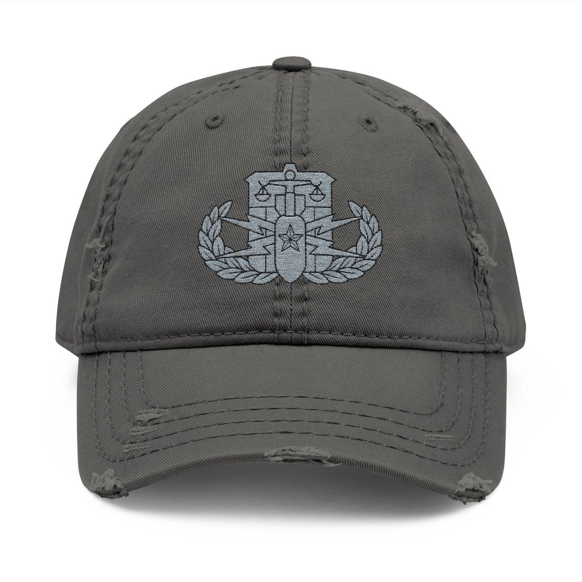 K-Factor Supply Co HDS-PSBT Senior Badge Distressed Ball Cap Charcoal Grey / One size