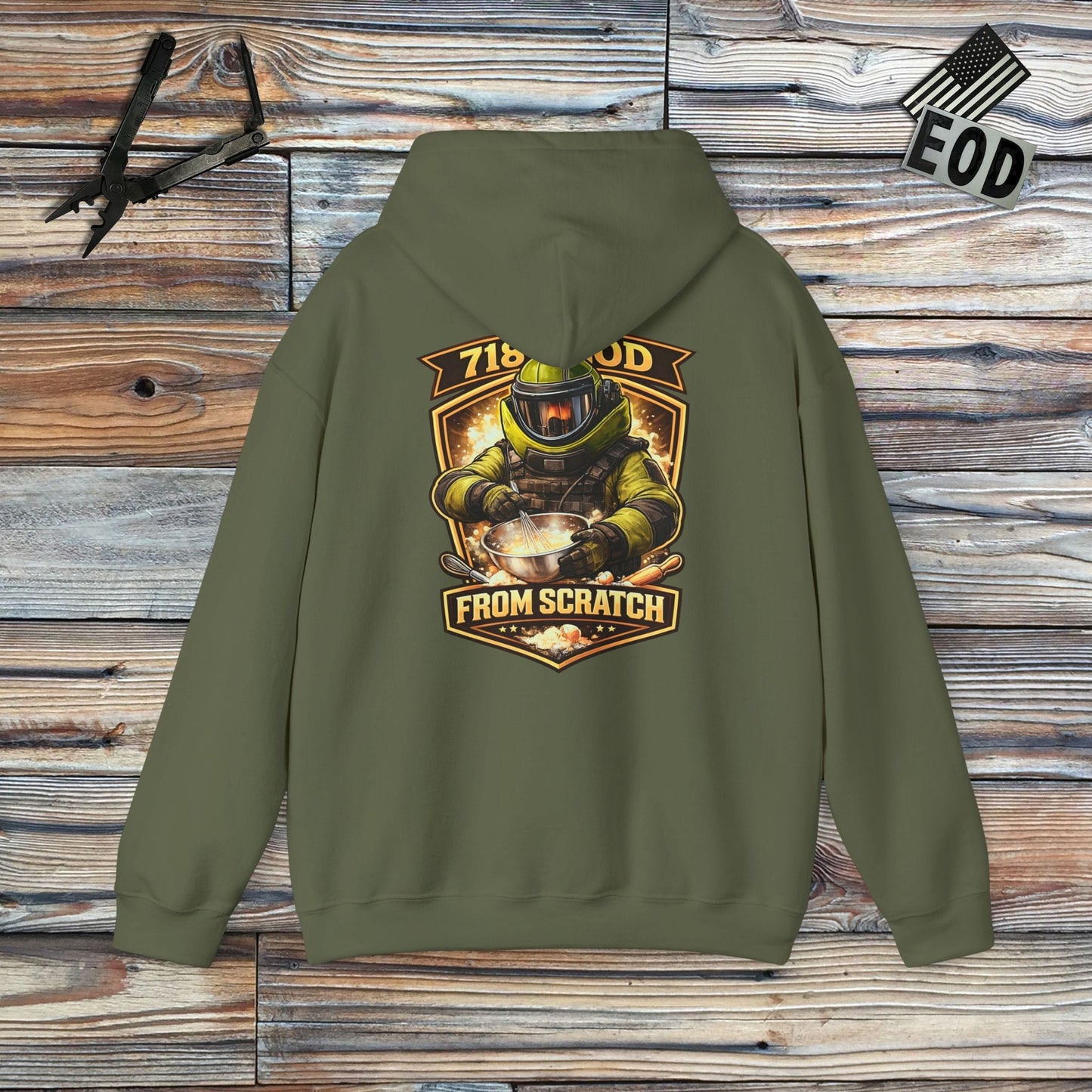 K-Factor Supply Co 718th EOD “From Scratch” Hoodie Military Green / S