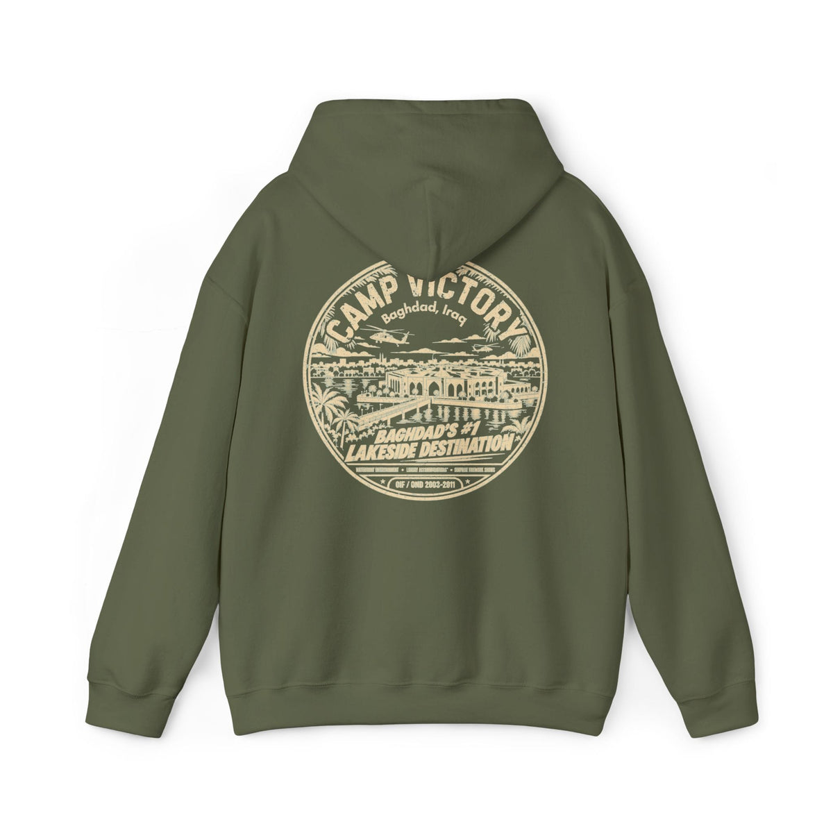 K-Factor Supply Co Camp Victory Lakeside Destination (Back Print) Hoodie Military Green / S