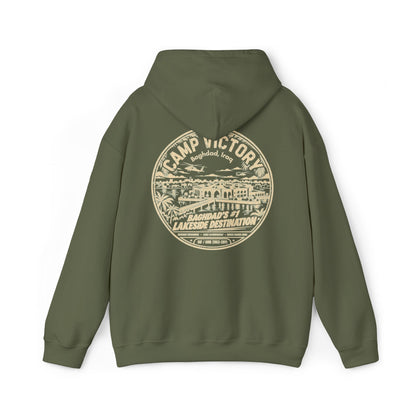 K-Factor Supply Co Camp Victory Lakeside Destination (Back Print) Hoodie Military Green / S