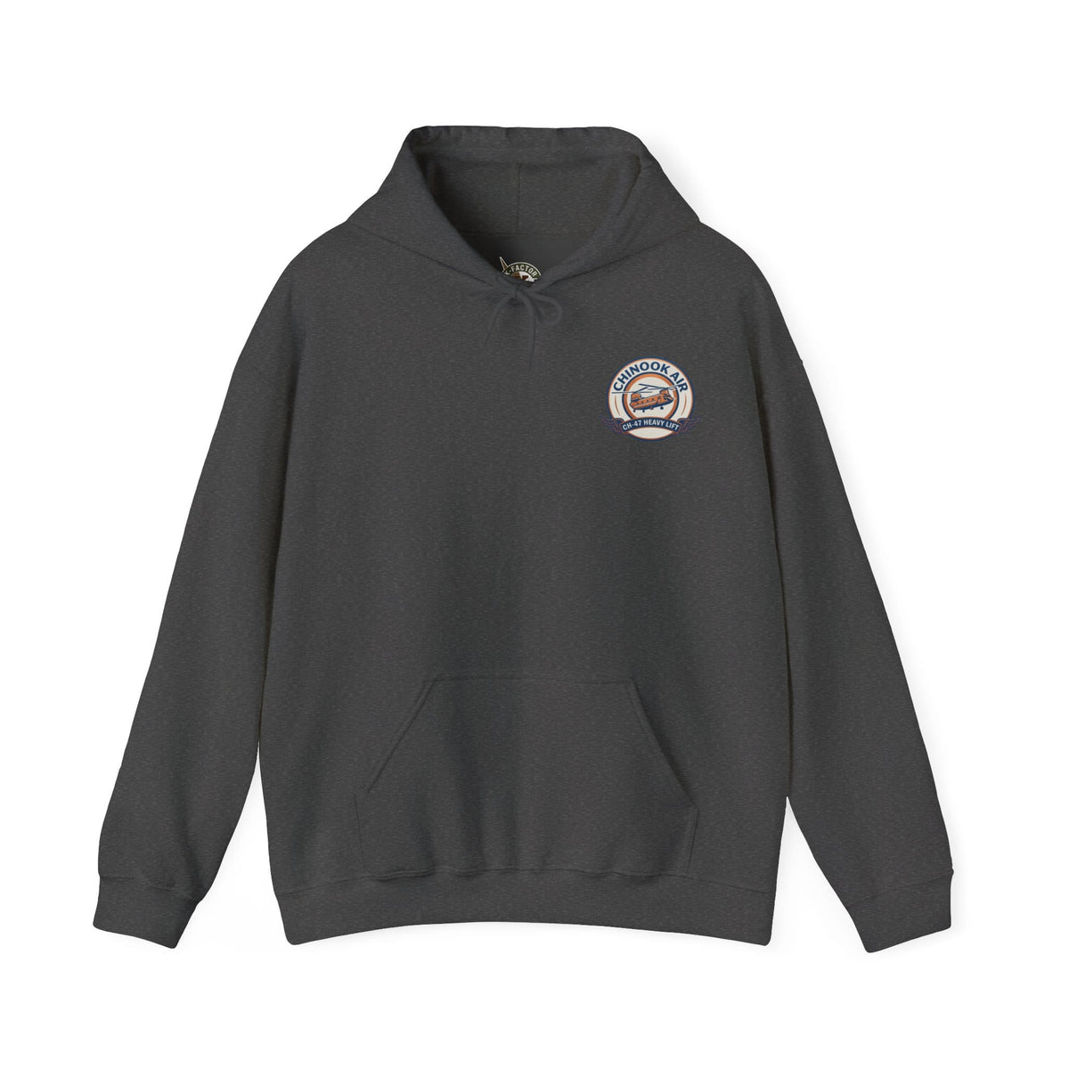 K-Factor Supply Co Chinook Air - Iraq (Back Print) Hoodie Dark Heather / S
