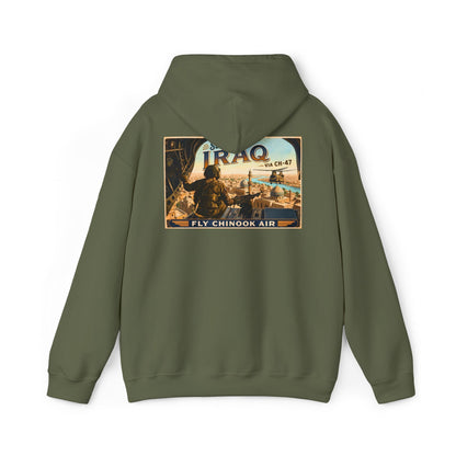 K-Factor Supply Co Chinook Air - Iraq (Back Print) Hoodie Military Green / S