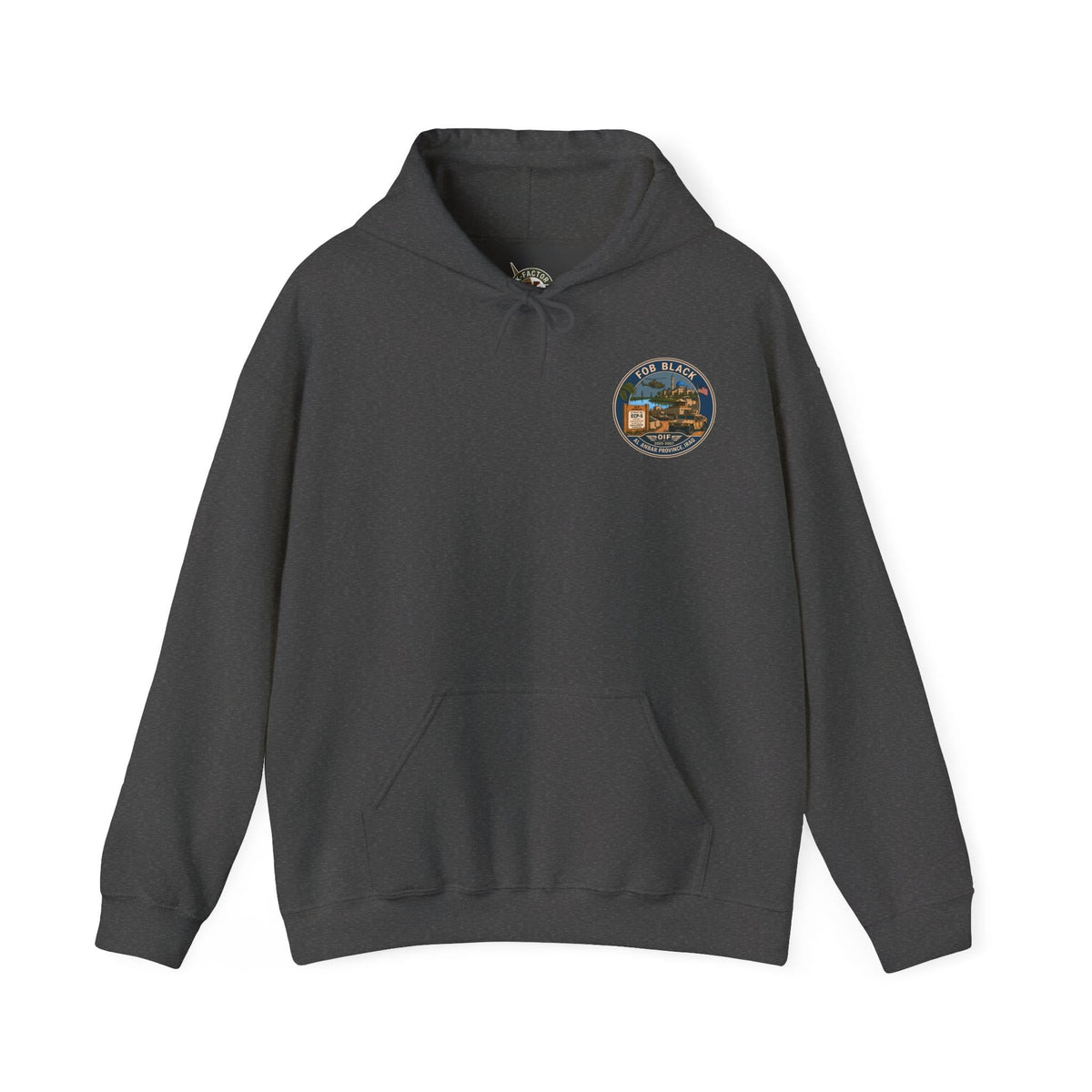 K-Factor Supply Co FOB Black Travel (Back Print) Hoodie Dark Heather / S