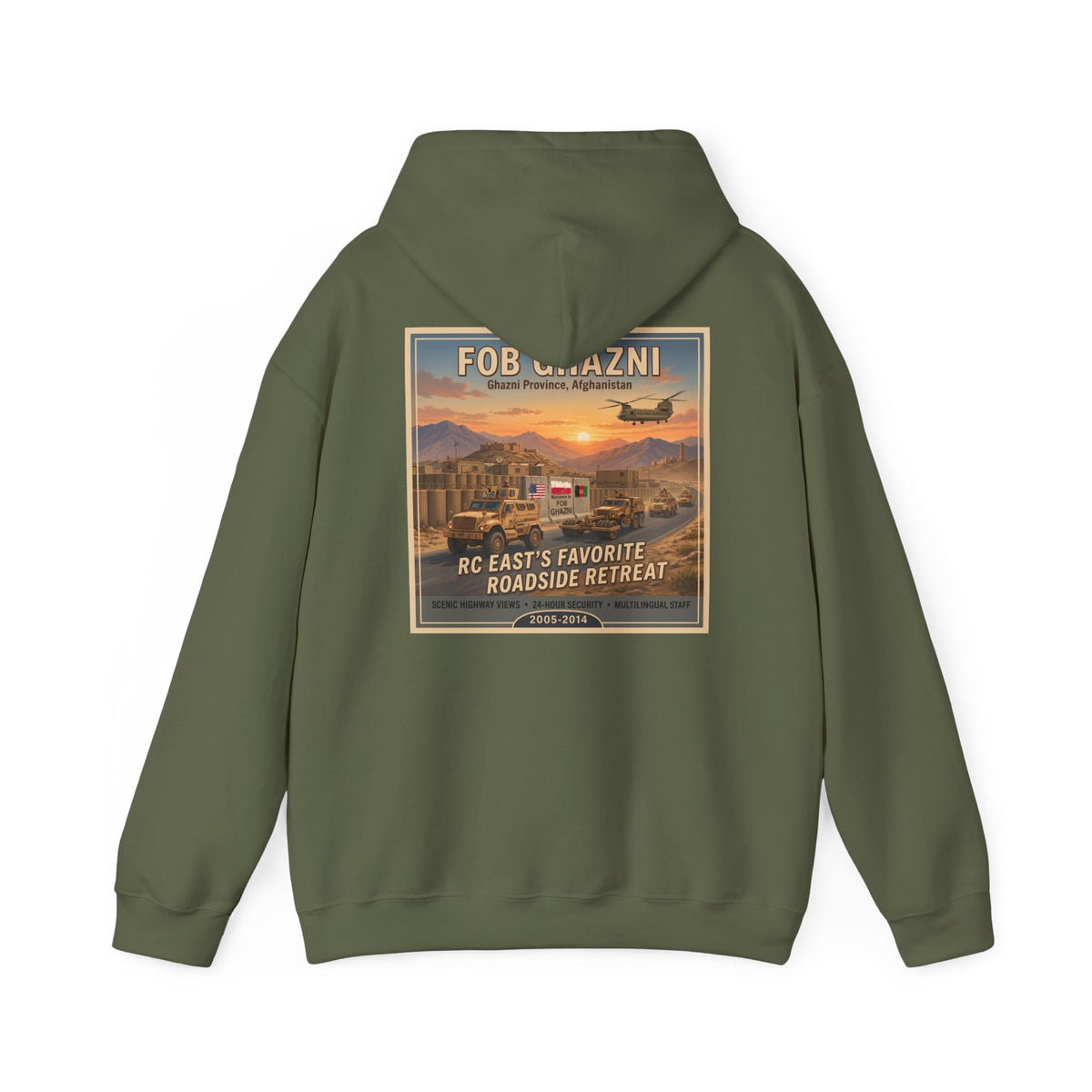 K-Factor Supply Co FOB Ghazni Travel (Back Print) Hoodie Military Green / S