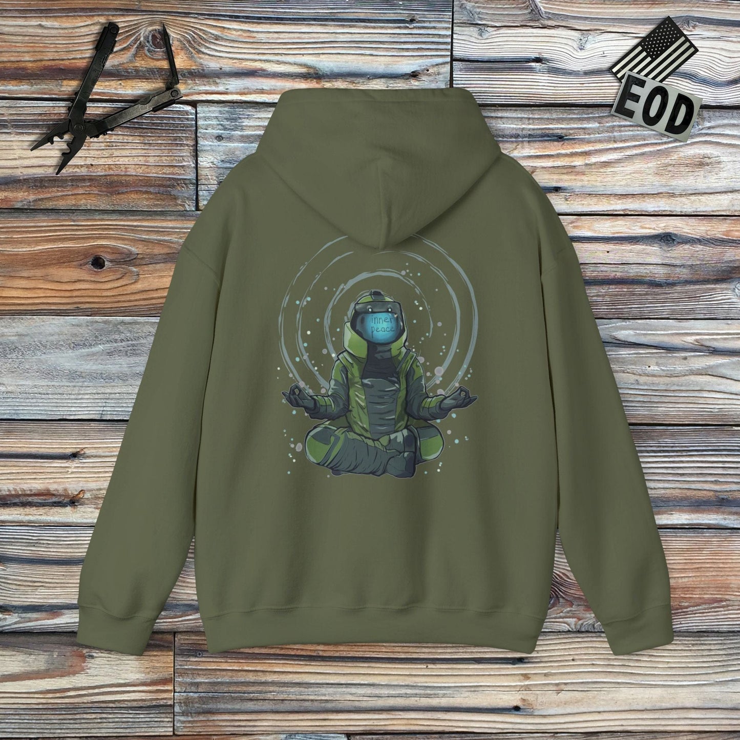 K-Factor Supply Co Inner Peace (EOMFD - Back Print) Hoodie Military Green / S
