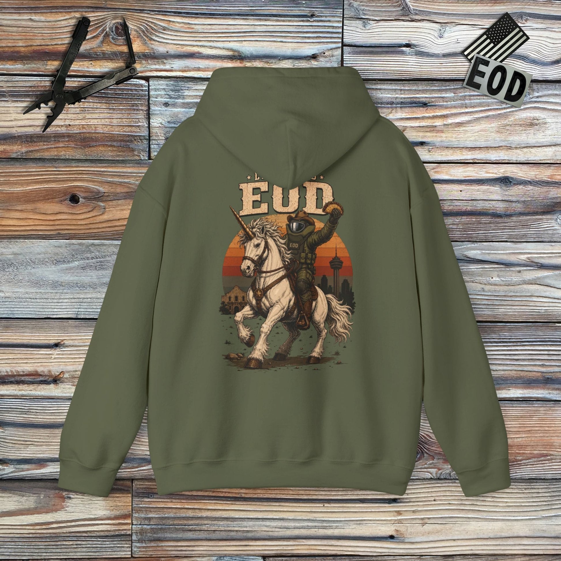 K-Factor Supply Co Lackland EOD "Lonestar Unicorn” Hoodie Military Green / S