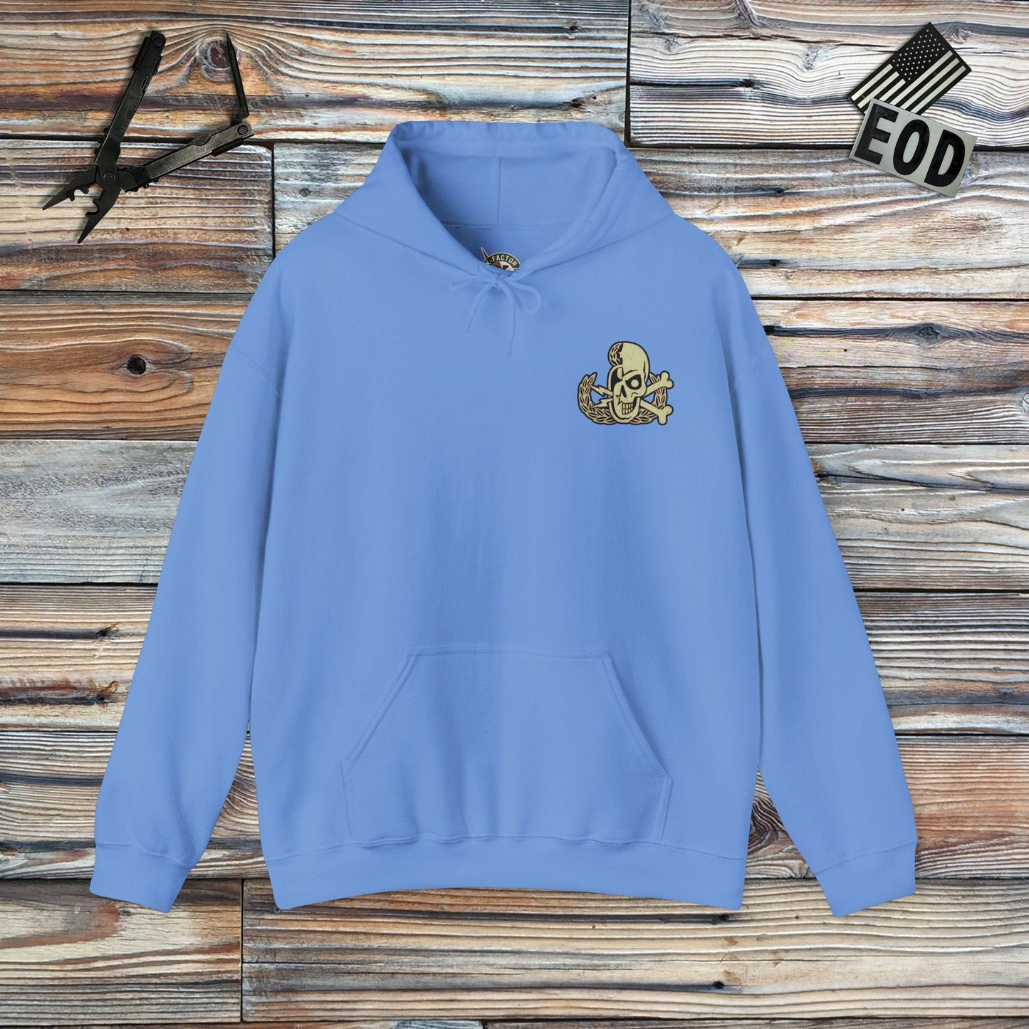 K-Factor Supply Co Retired AF (Back Print) Hoodie Carolina Blue / S