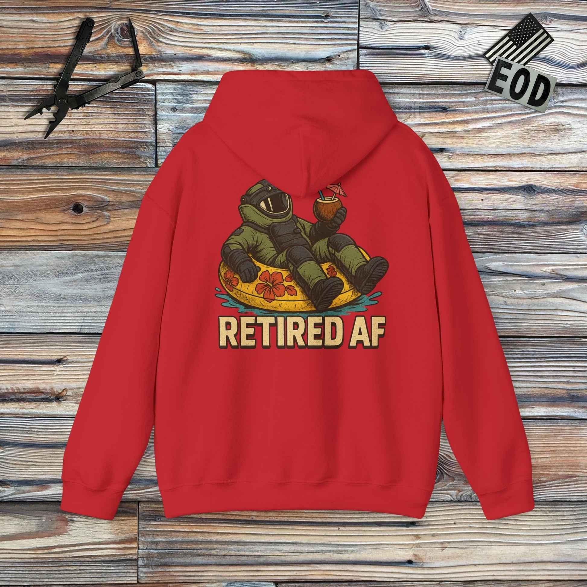 K-Factor Supply Co Retired AF (Back Print) Hoodie Red / S