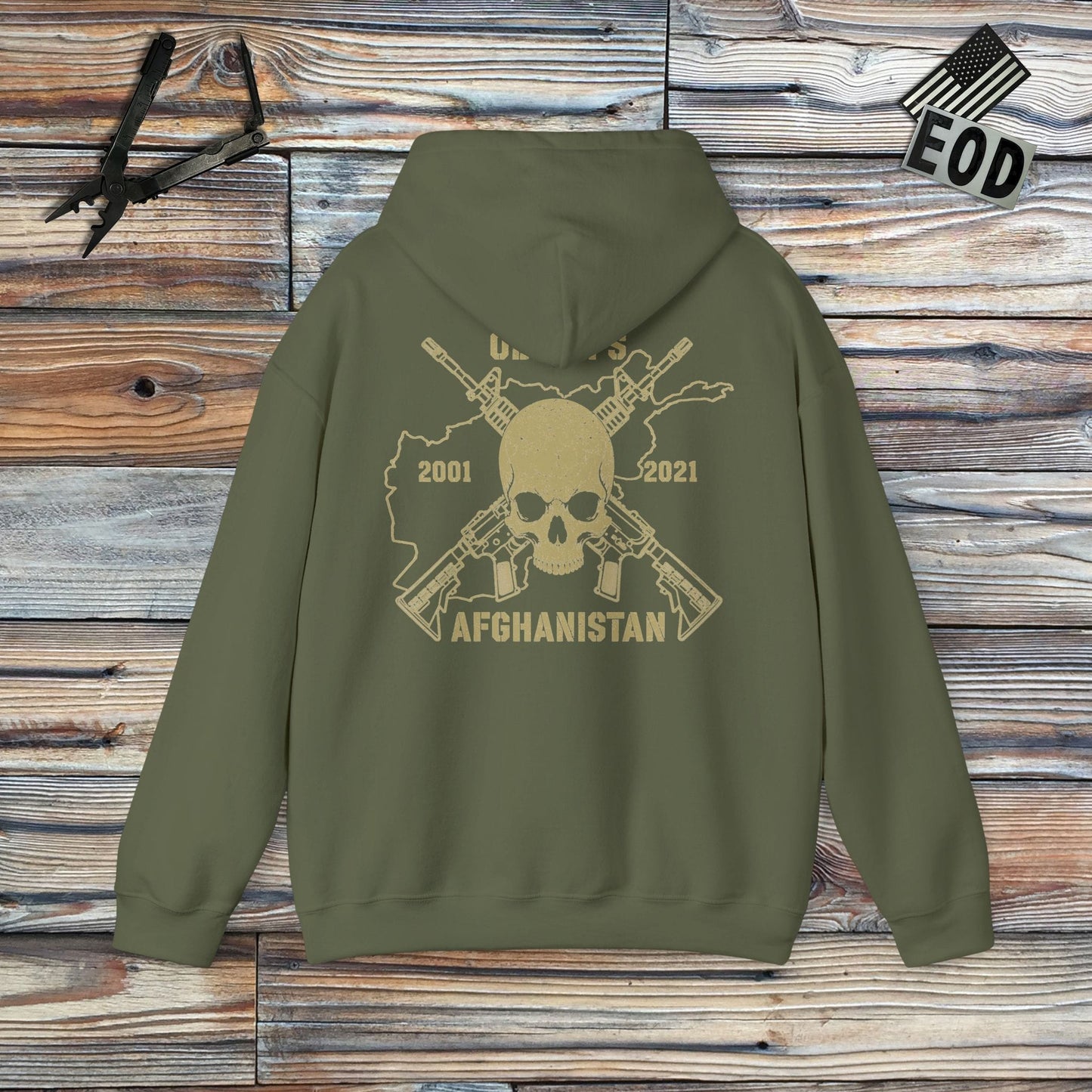 K-Factor Supply Co Skull & Carbines - OEF/OFS (Back Print) Hoodie Military Green / S