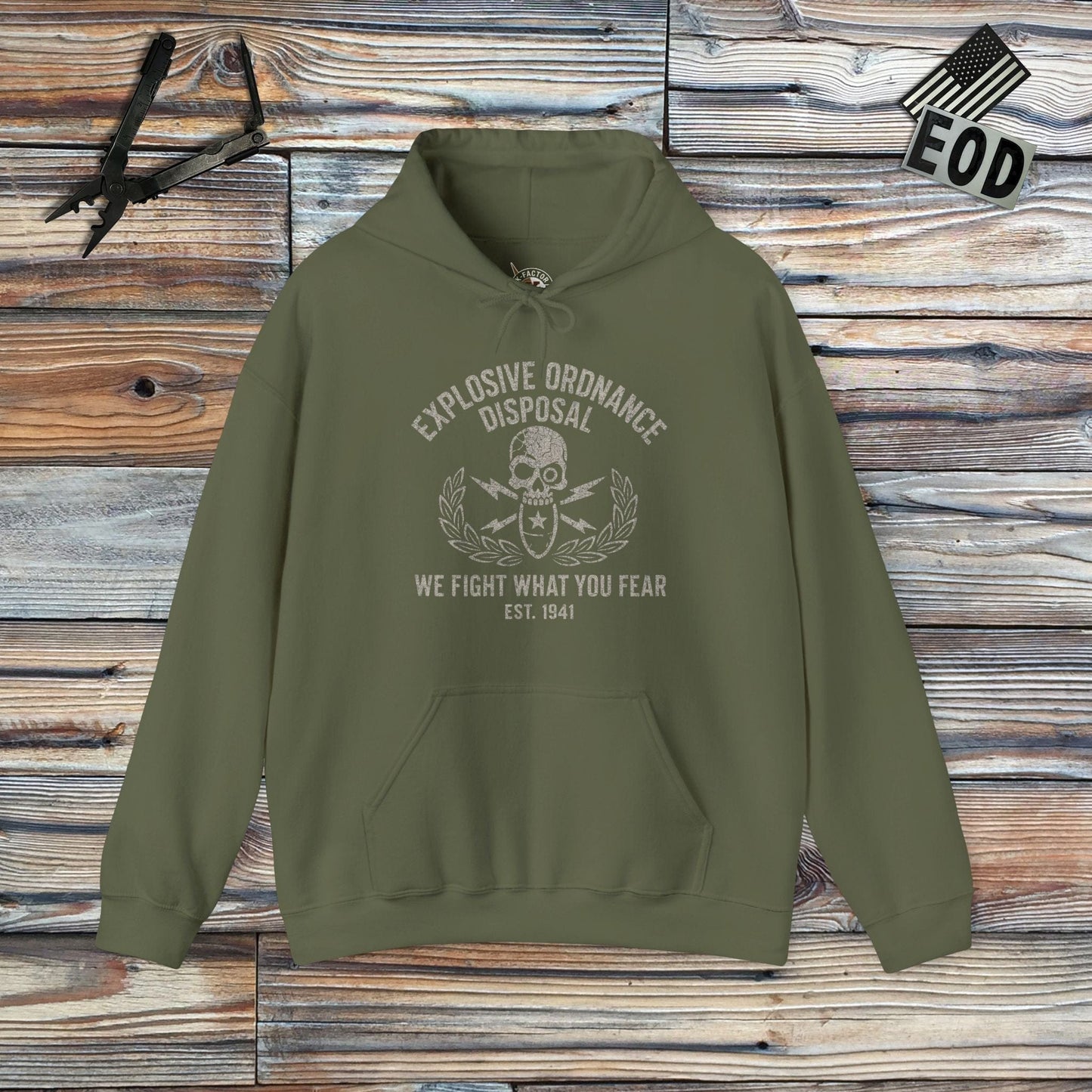 K-Factor Supply Co We Fight What You Fear Hoodie Military Green / S