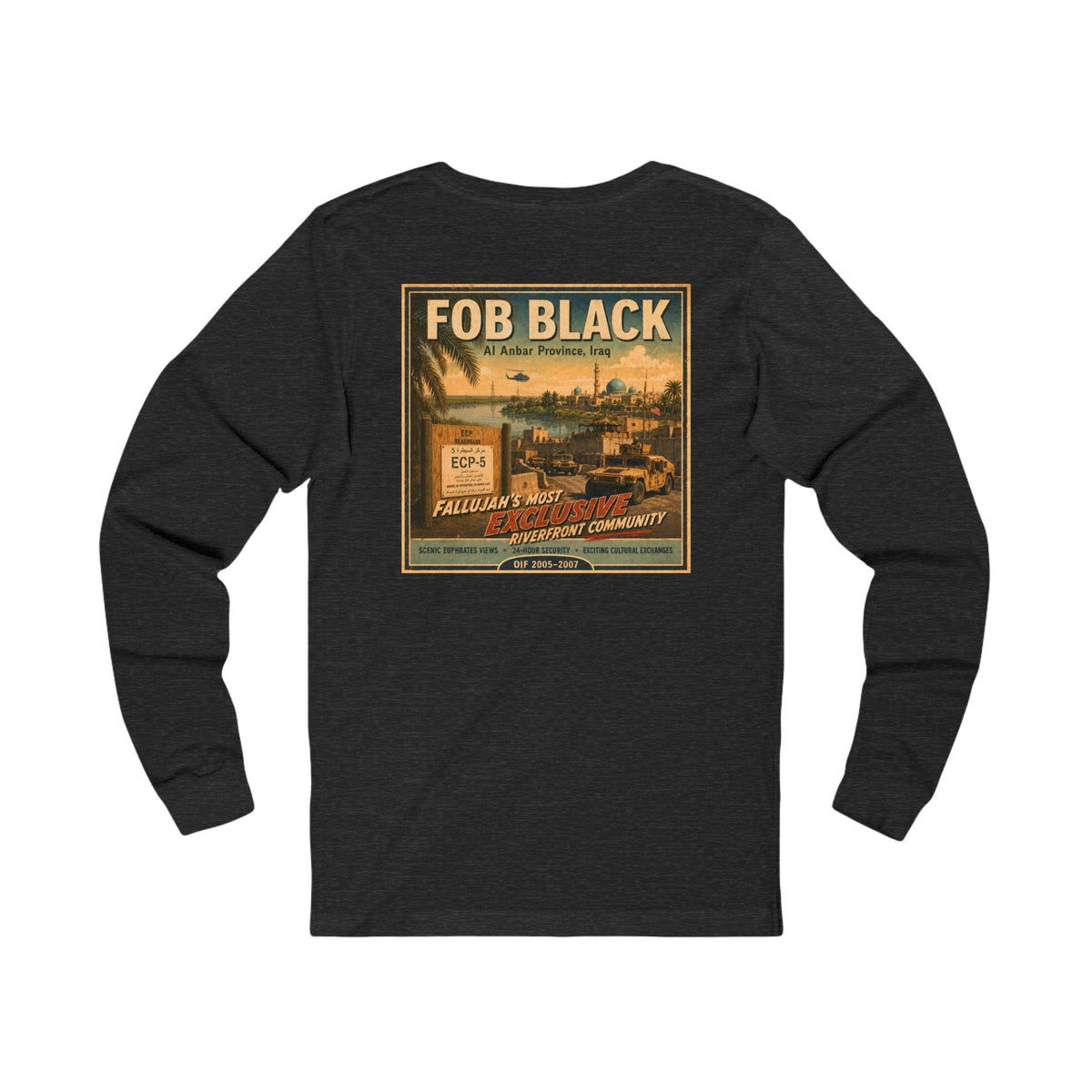 K-Factor Supply Co FOB Black Travel (Long Sleeve - Back Print) T-Shirt S / Dark Grey Heather