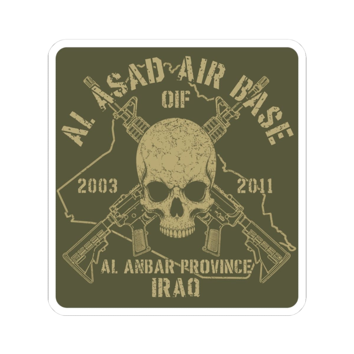 K-Factor Supply Co Al Asad OIF - Skull & Carbines Sticker 3" × 3"