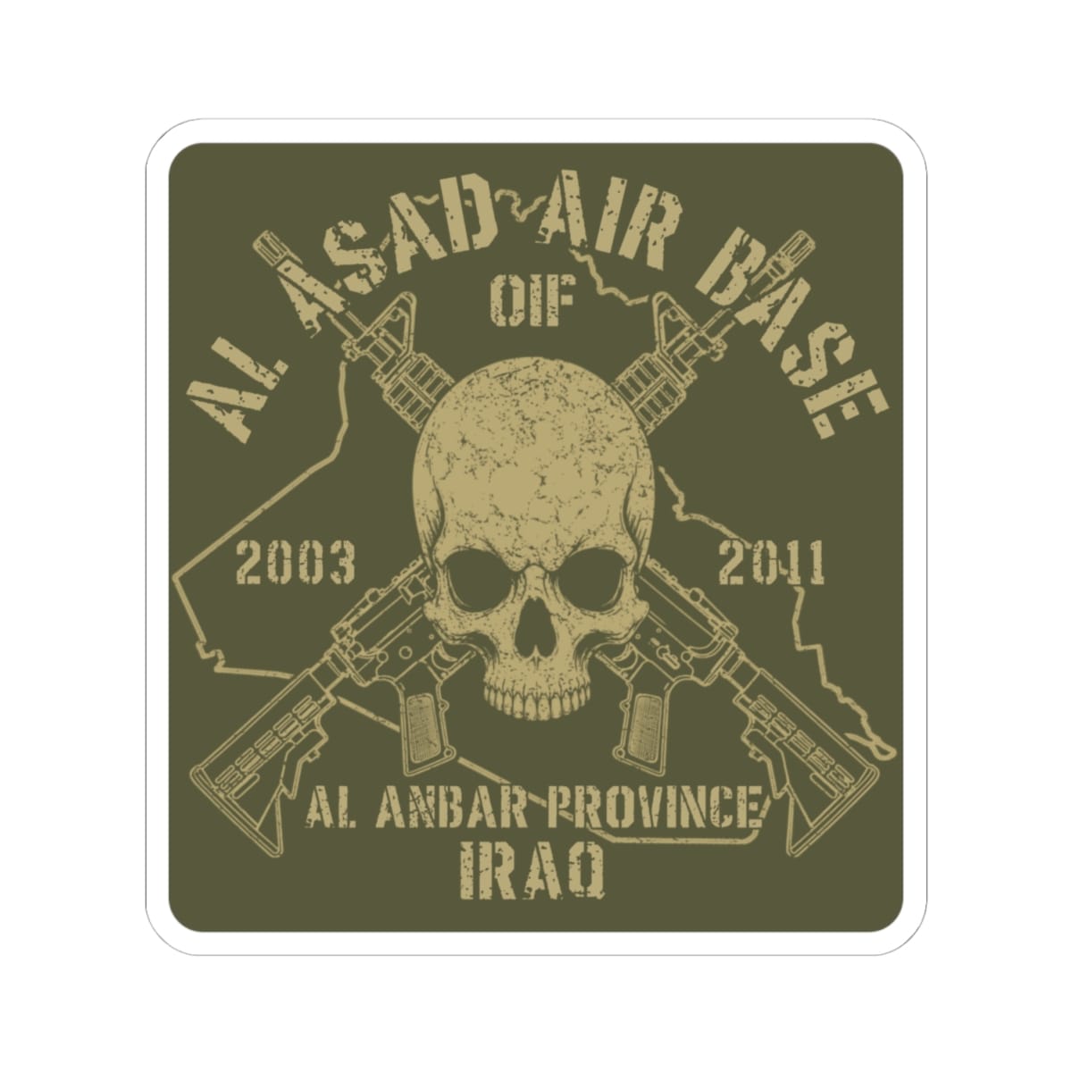 K-Factor Supply Co Al Asad OIF - Skull & Carbines Sticker 4" × 4"