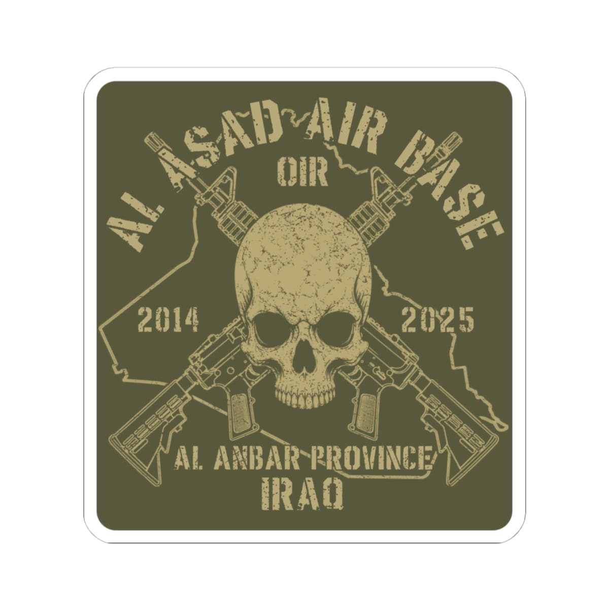 K-Factor Supply Co Al Asad OIR - Skull & Carbines Sticker 4" × 4"