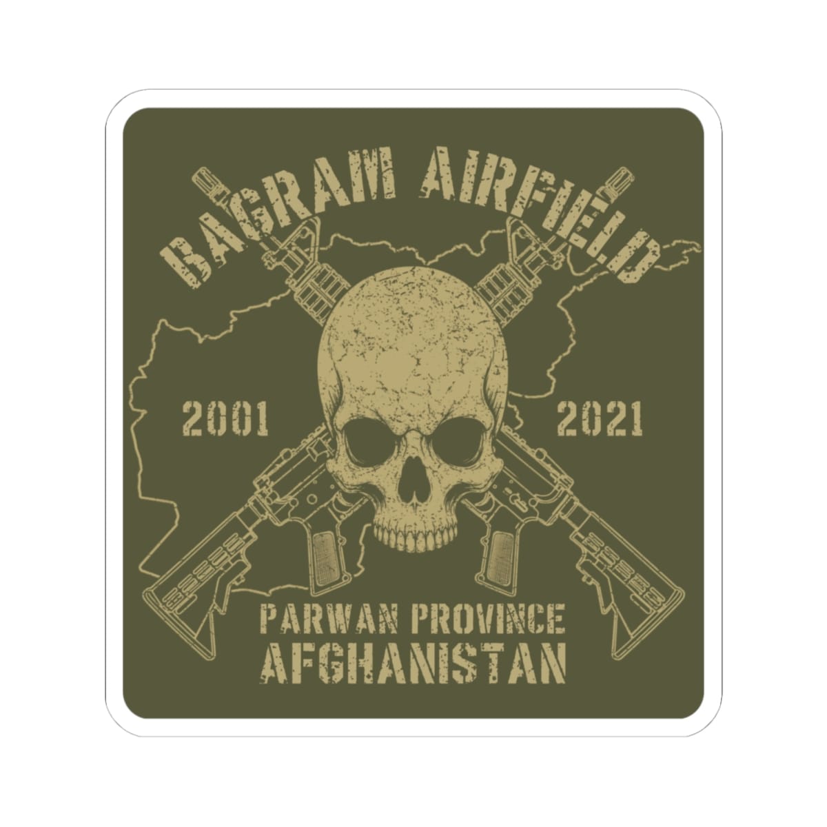 K-Factor Supply Co Bagram - Skull & Carbines Sticker 4" × 4"