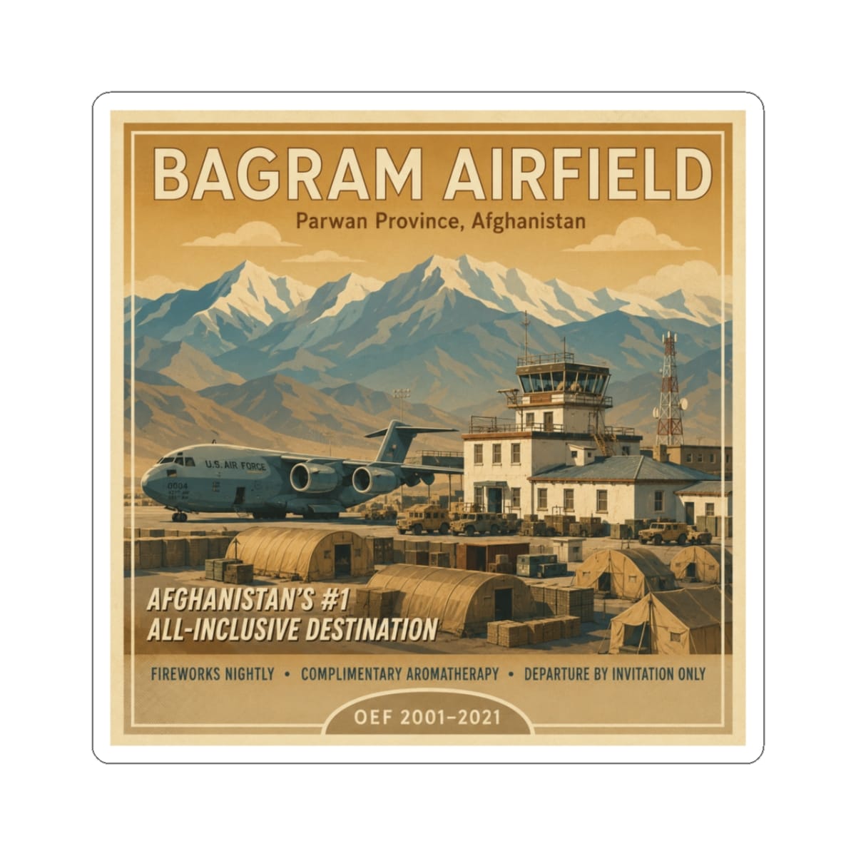 K-Factor Supply Co Bagram Travel Sticker 3" × 3"