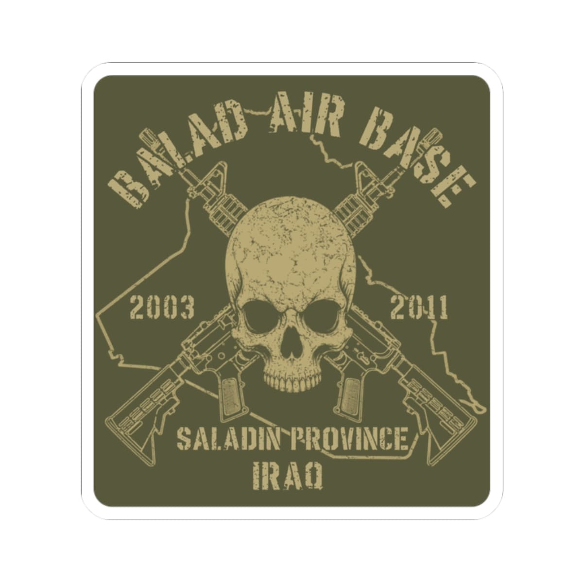 K-Factor Supply Co Balad-Air Base - Skull & Carbines Sticker 2" × 2"