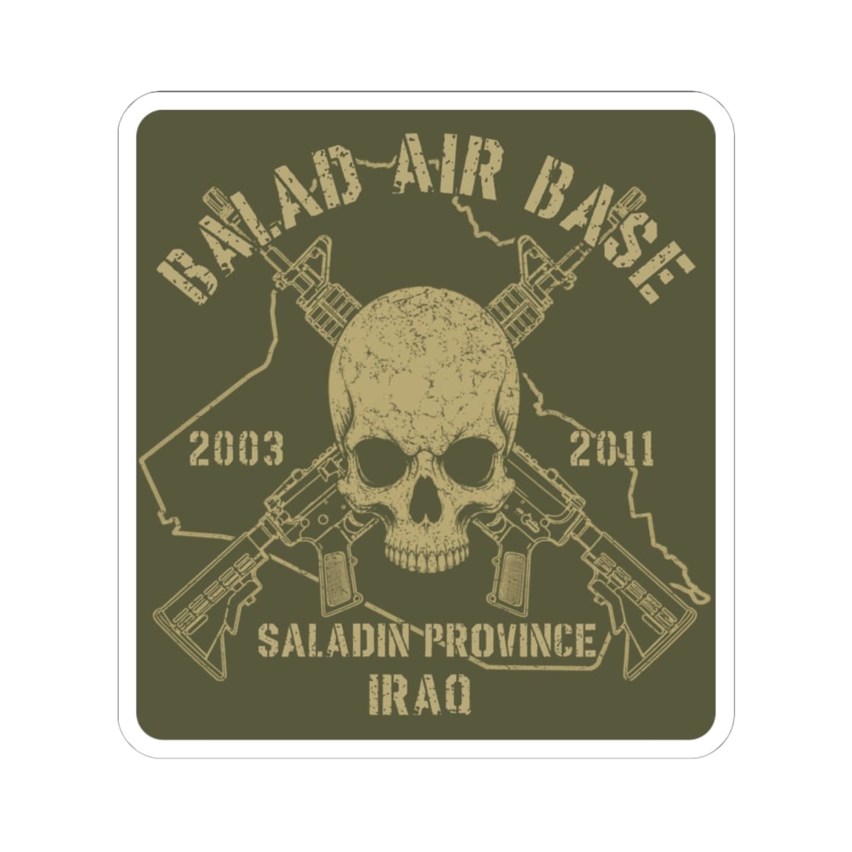 K-Factor Supply Co Balad-Air Base - Skull & Carbines Sticker 4" × 4"