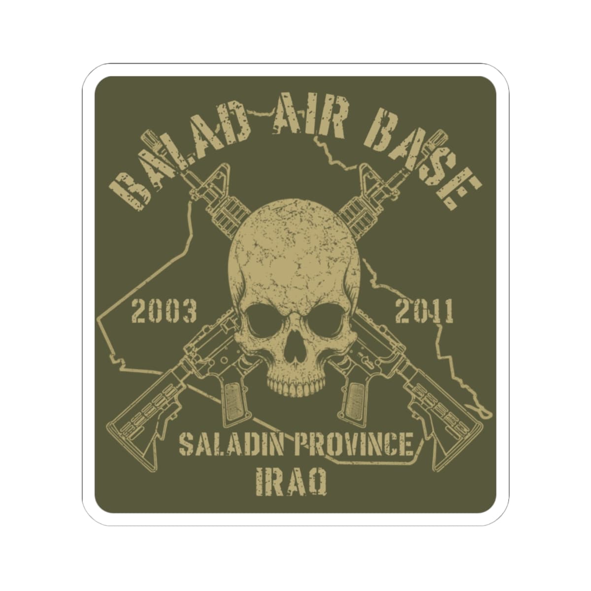 K-Factor Supply Co Balad-Air Base - Skull & Carbines Sticker 6" × 6"