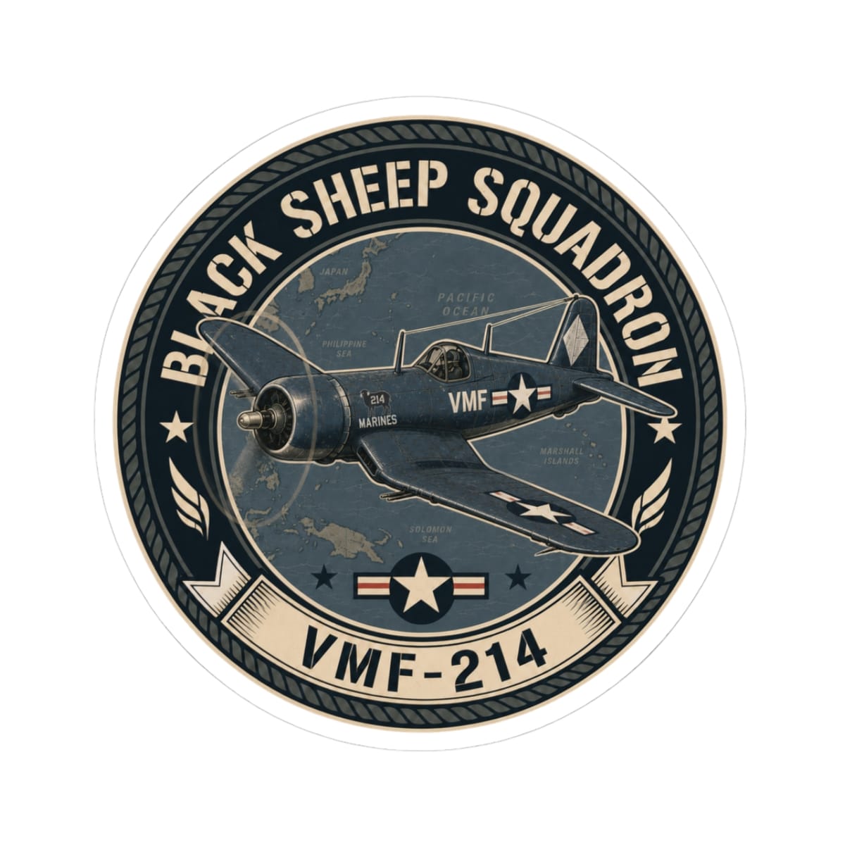 K-Factor Supply Co Black Sheep Squadron Sticker 3" × 3" / White