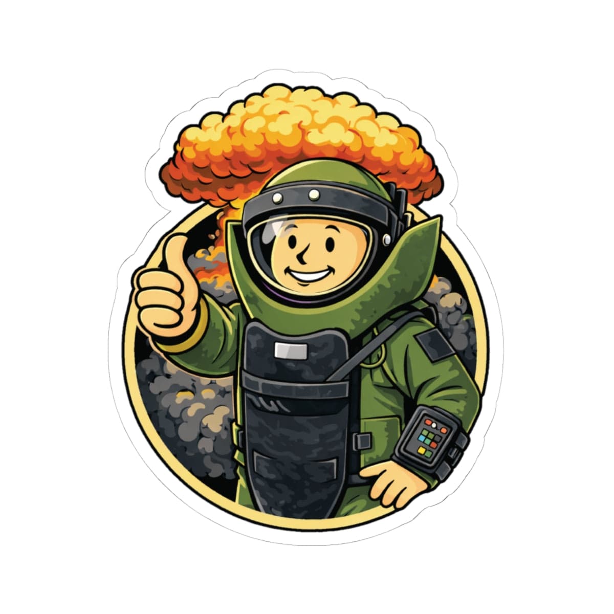 K-Factor Supply Co Bomb Suit Boy Sticker 4" × 4"