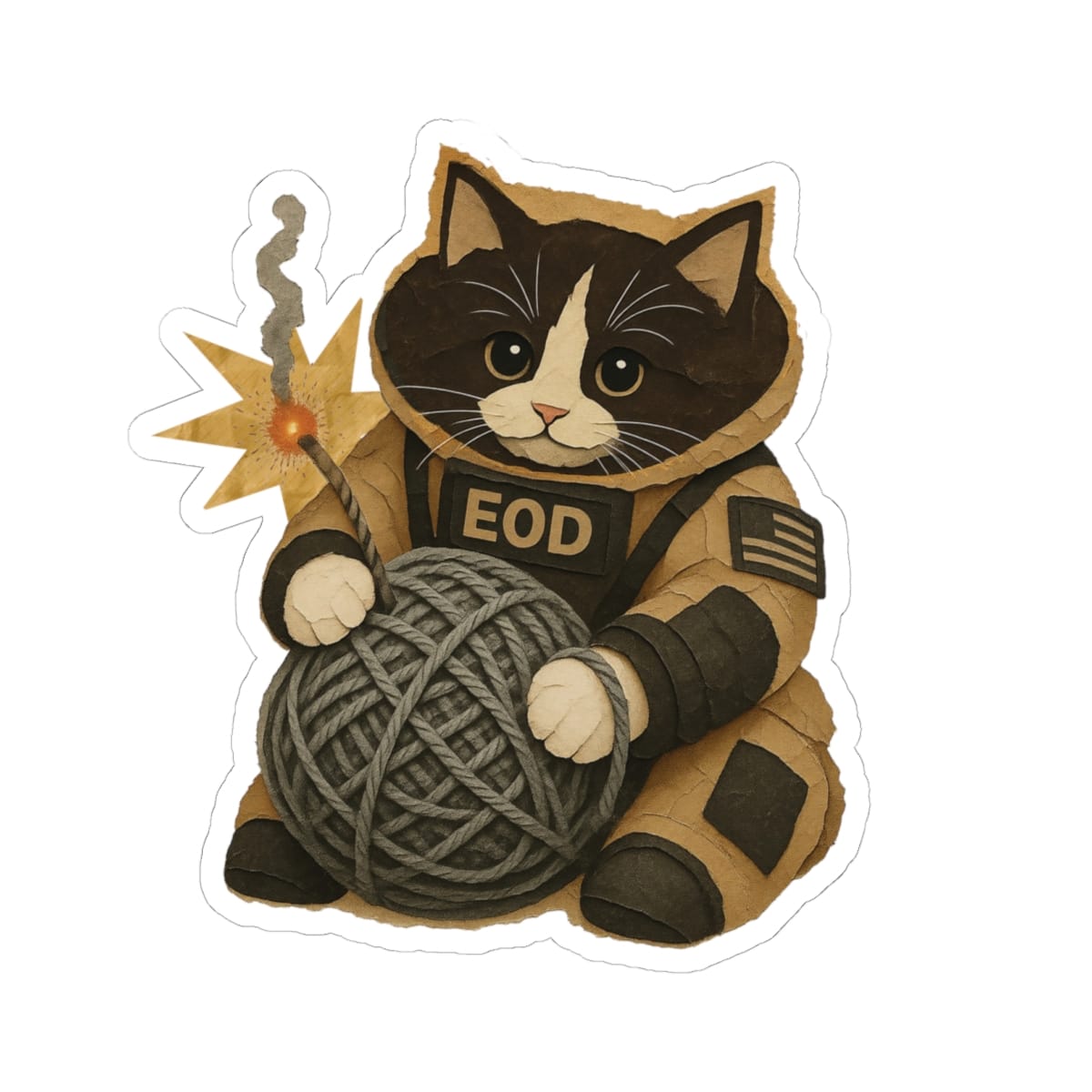 K-Factor Supply Co Bomb Suit Kitten - Tuxedo Sticker 6" × 6" / White