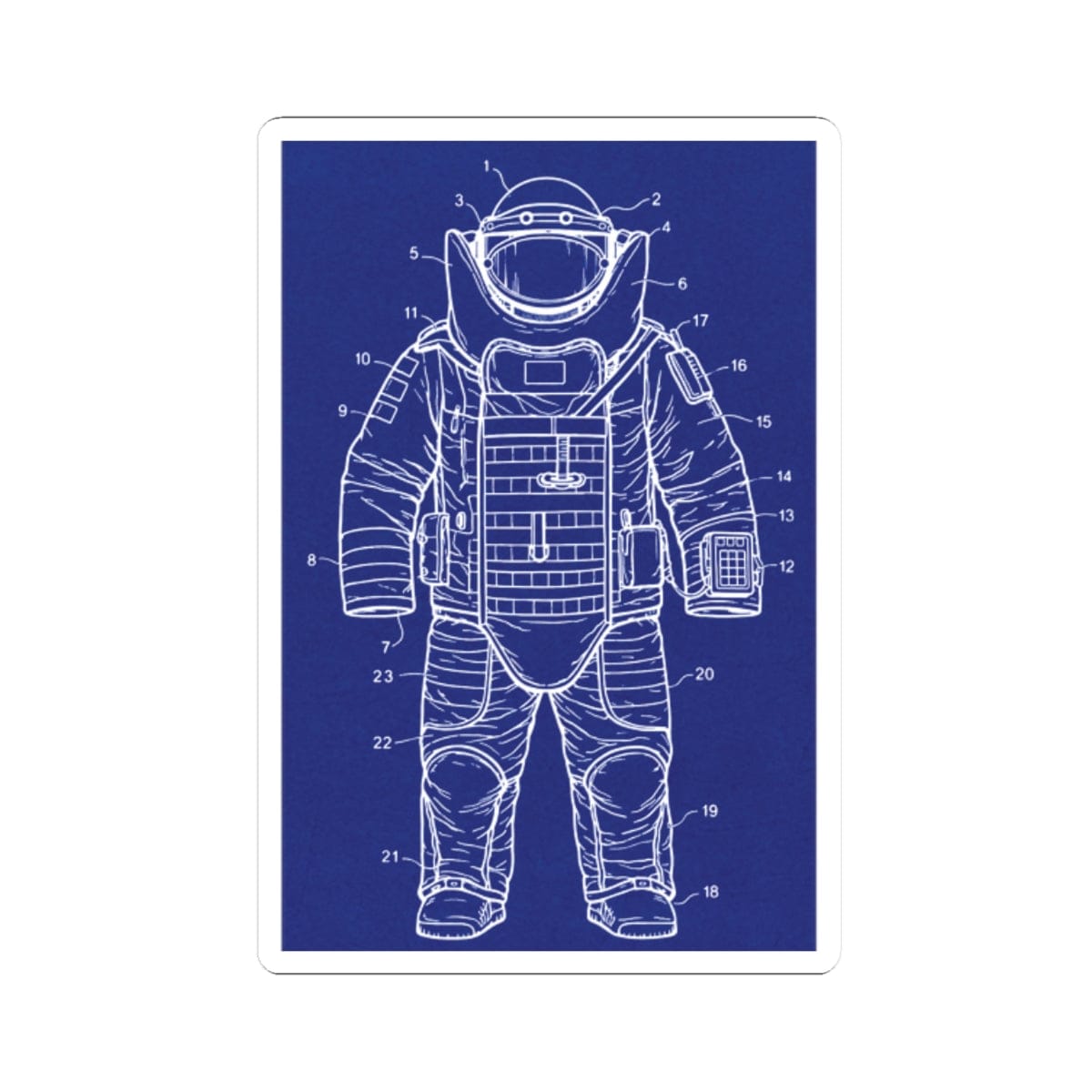 K-Factor Supply Co Bomb Suit (Patent Drawing) Sticker 2" × 2" / White