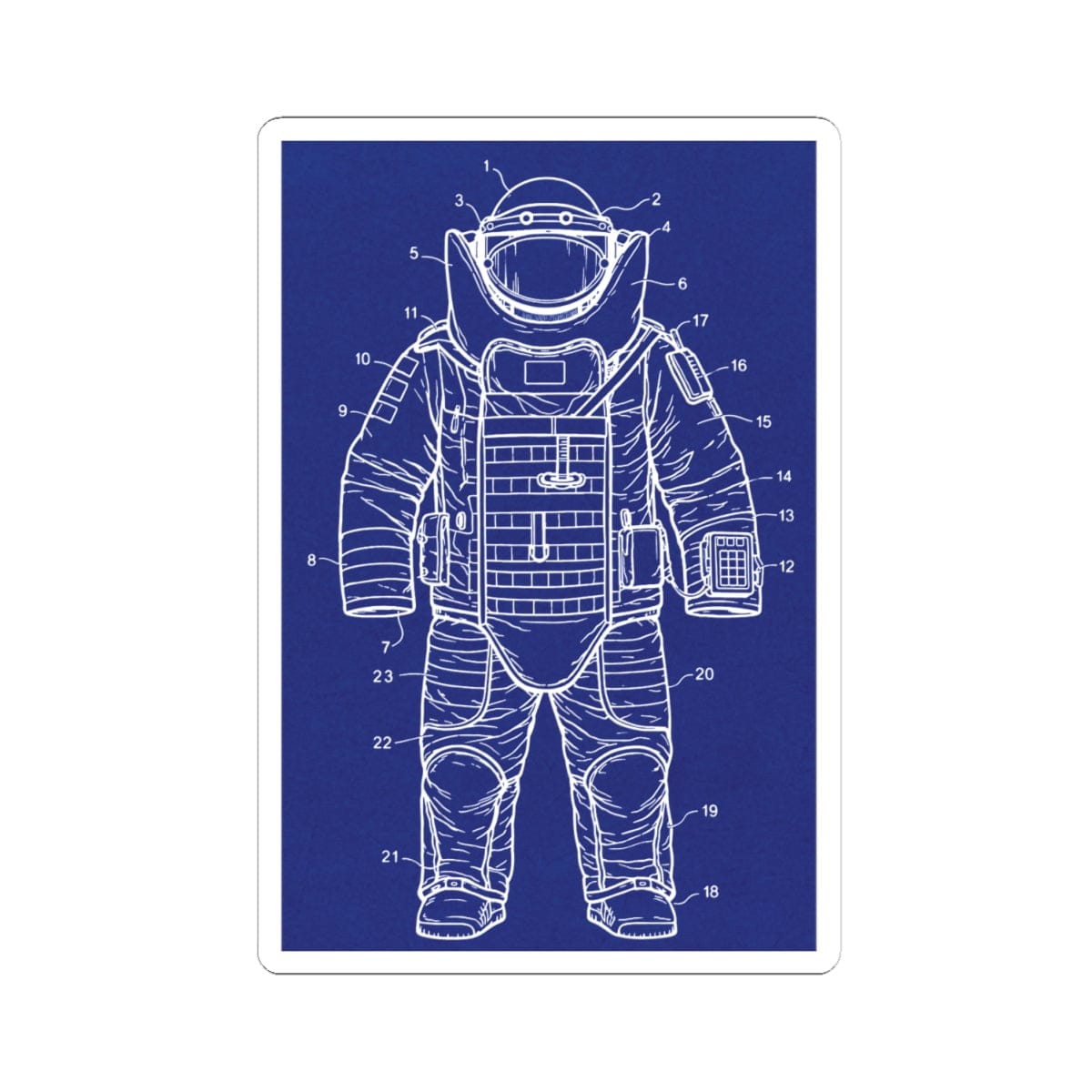 K-Factor Supply Co Bomb Suit (Patent Drawing) Sticker 4" × 4" / White