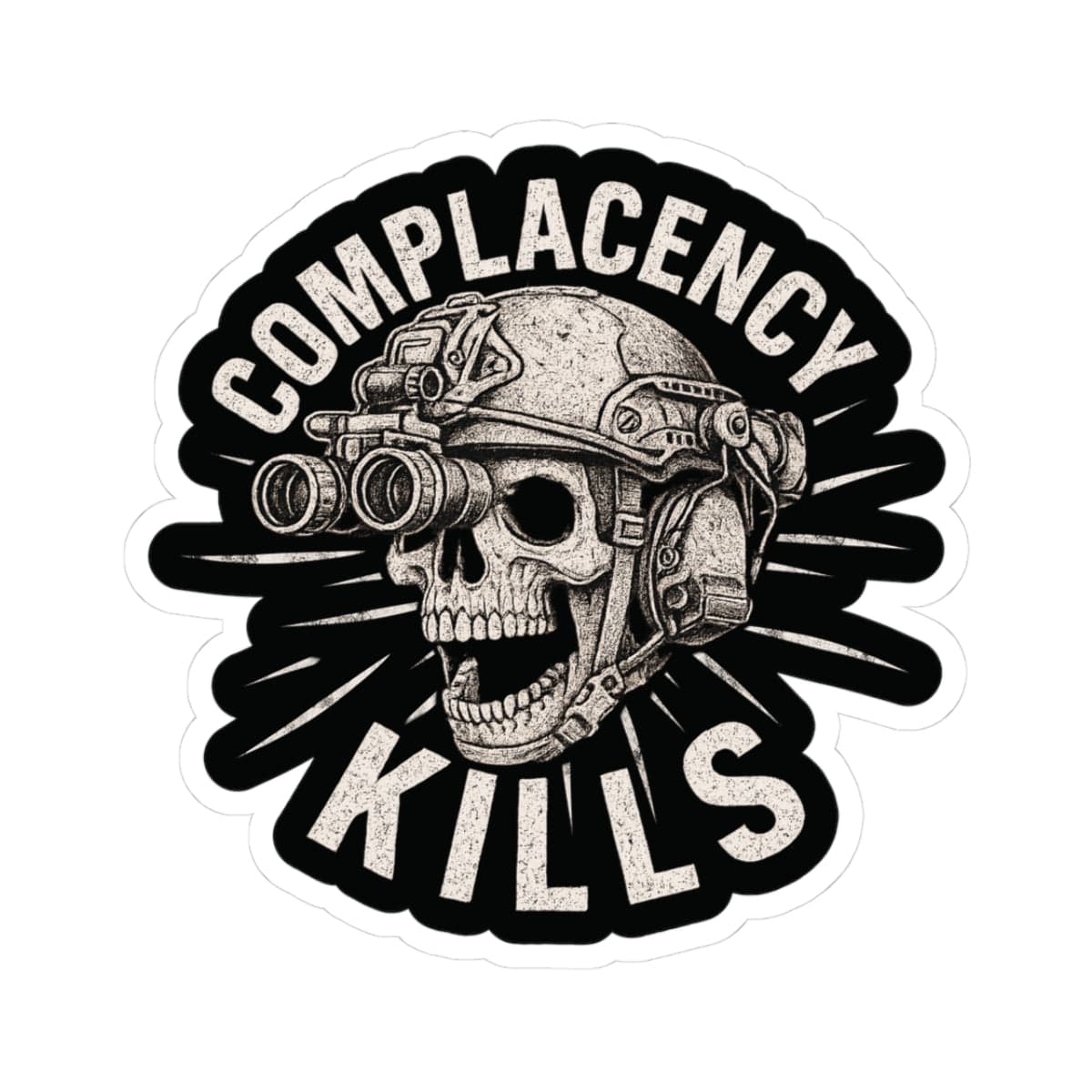 K-Factor Supply Co Complacency Kills Sticker 3" × 3"