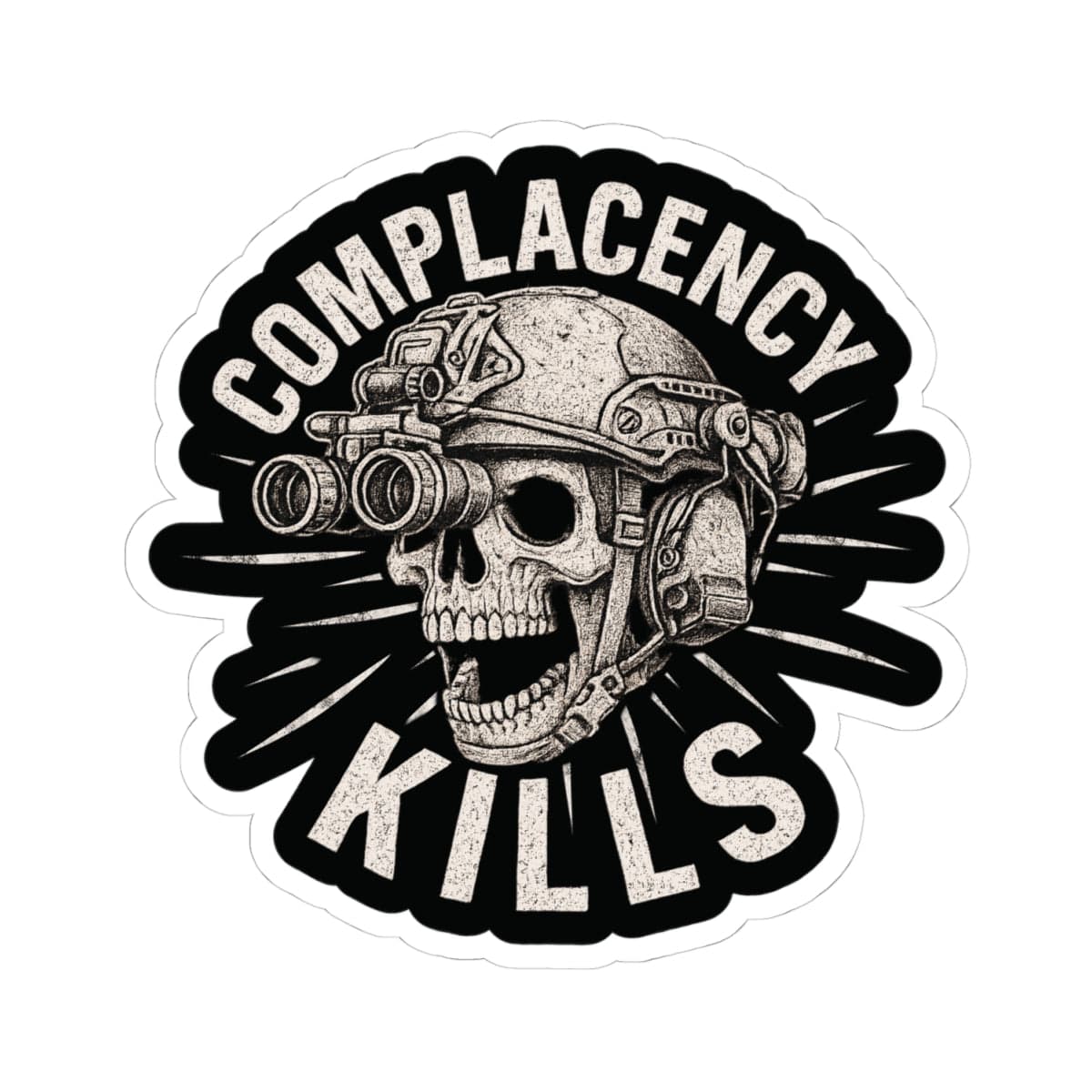K-Factor Supply Co Complacency Kills Sticker 4" × 4"