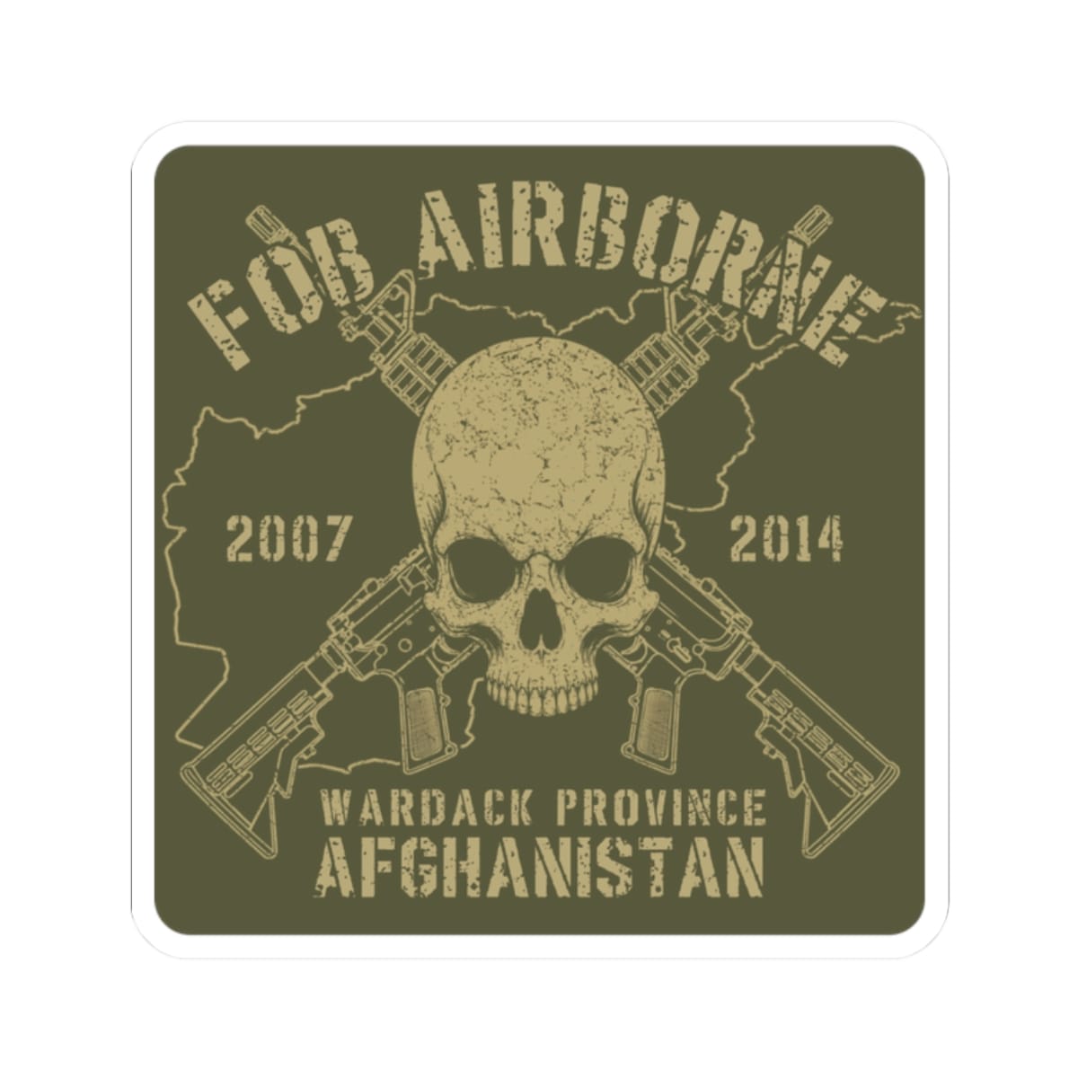 K-Factor Supply Co FOB Airborne - Skull & Carbines Sticker 2" × 2" / White