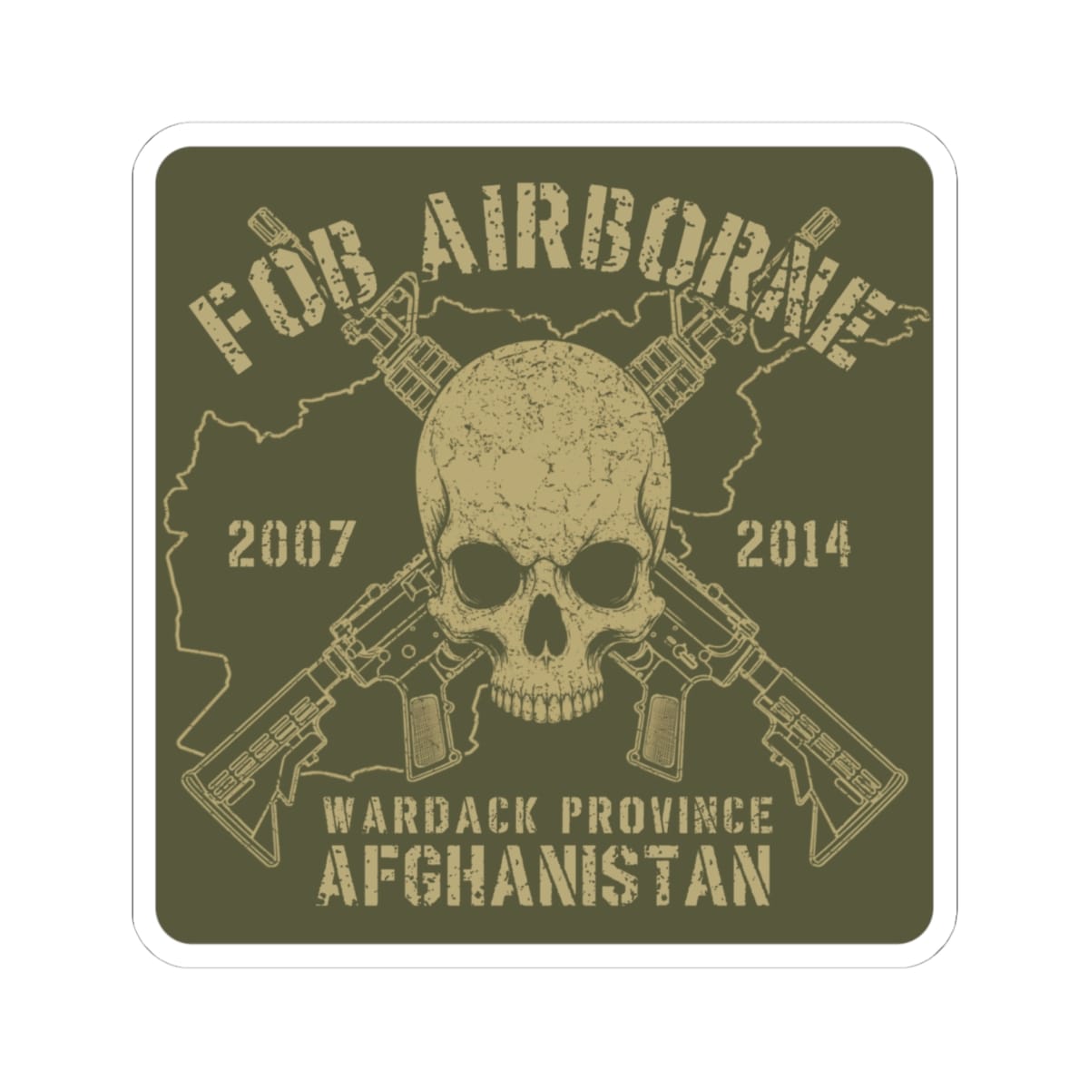 K-Factor Supply Co FOB Airborne - Skull & Carbines Sticker 6" × 6" / White