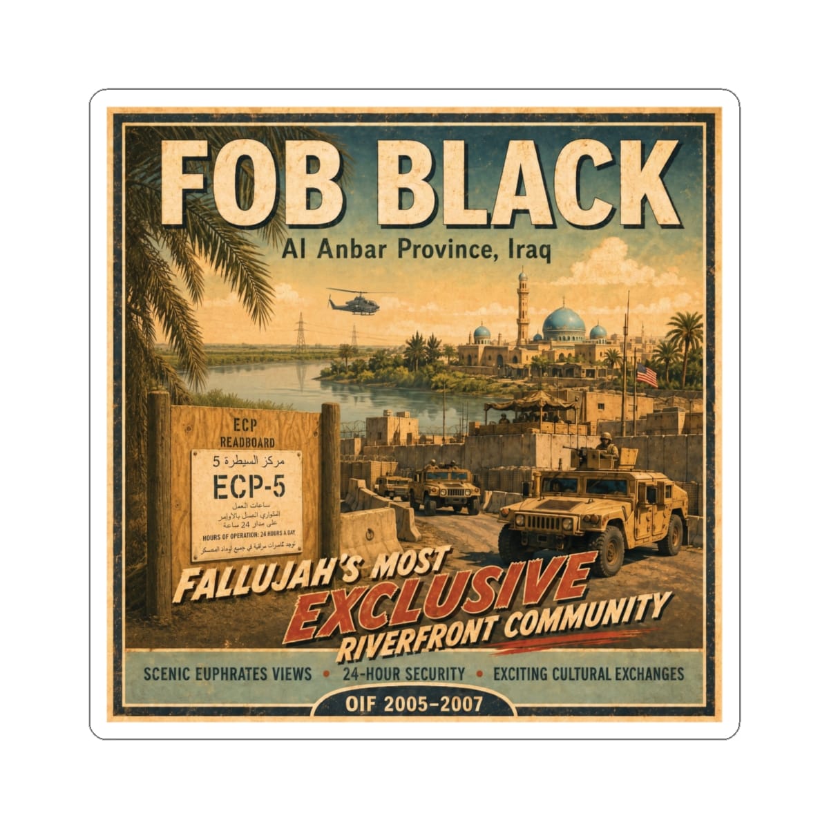 K-Factor Supply Co FOB Black Travel Sticker 6" × 6" / White
