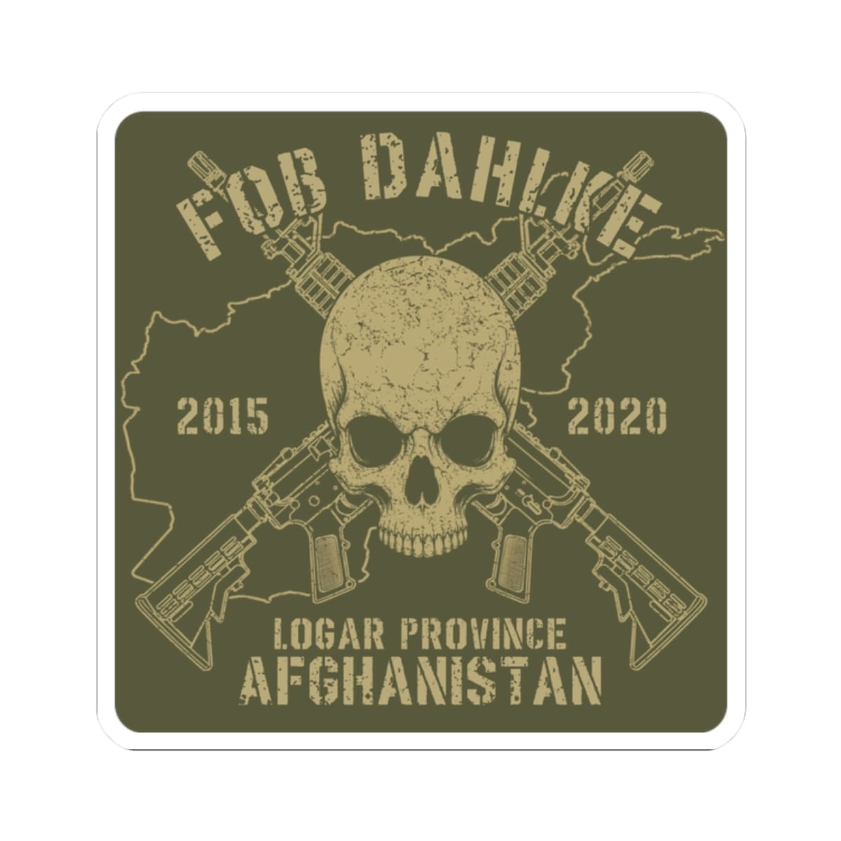 K-Factor Supply Co FOB Dahlke - Skulls & Carbines Sticker 2" × 2" / White