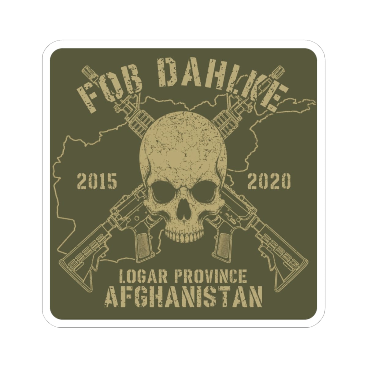 K-Factor Supply Co FOB Dahlke - Skulls & Carbines Sticker 4" × 4" / White